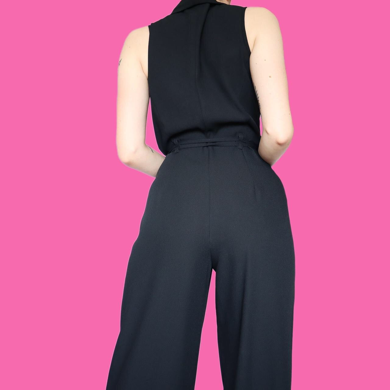 Chic black wide leg evening jumpsuit UK 14
