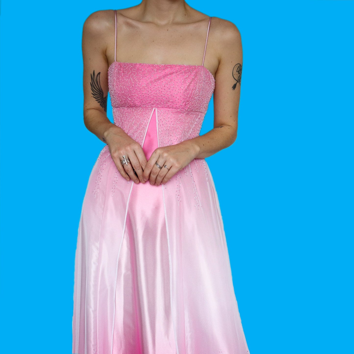 Stunning pink ombré satin evening dress UK 10