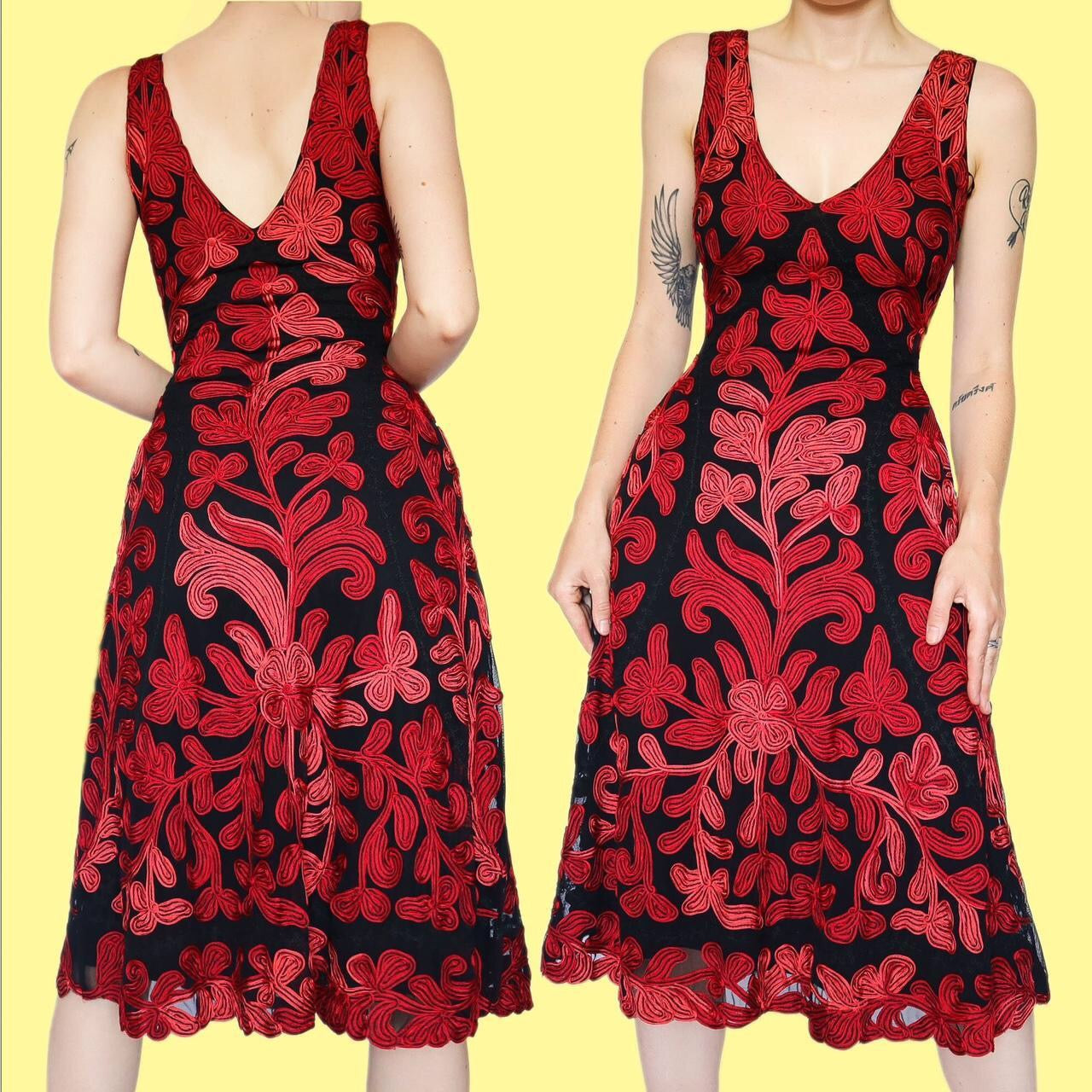 Beautiful red & black stretch a line midi dress UK 8 & UK 12 available