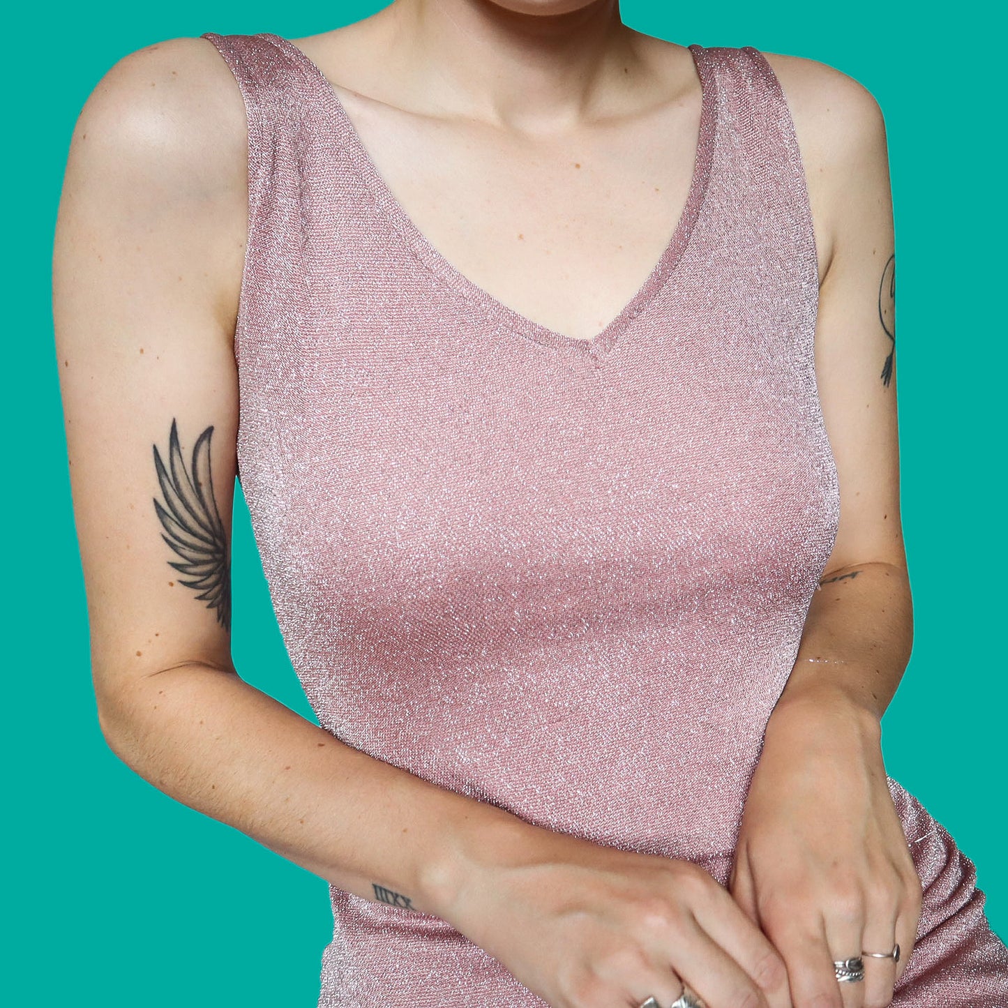 Pink glitter stretch low back evening dress UK 14