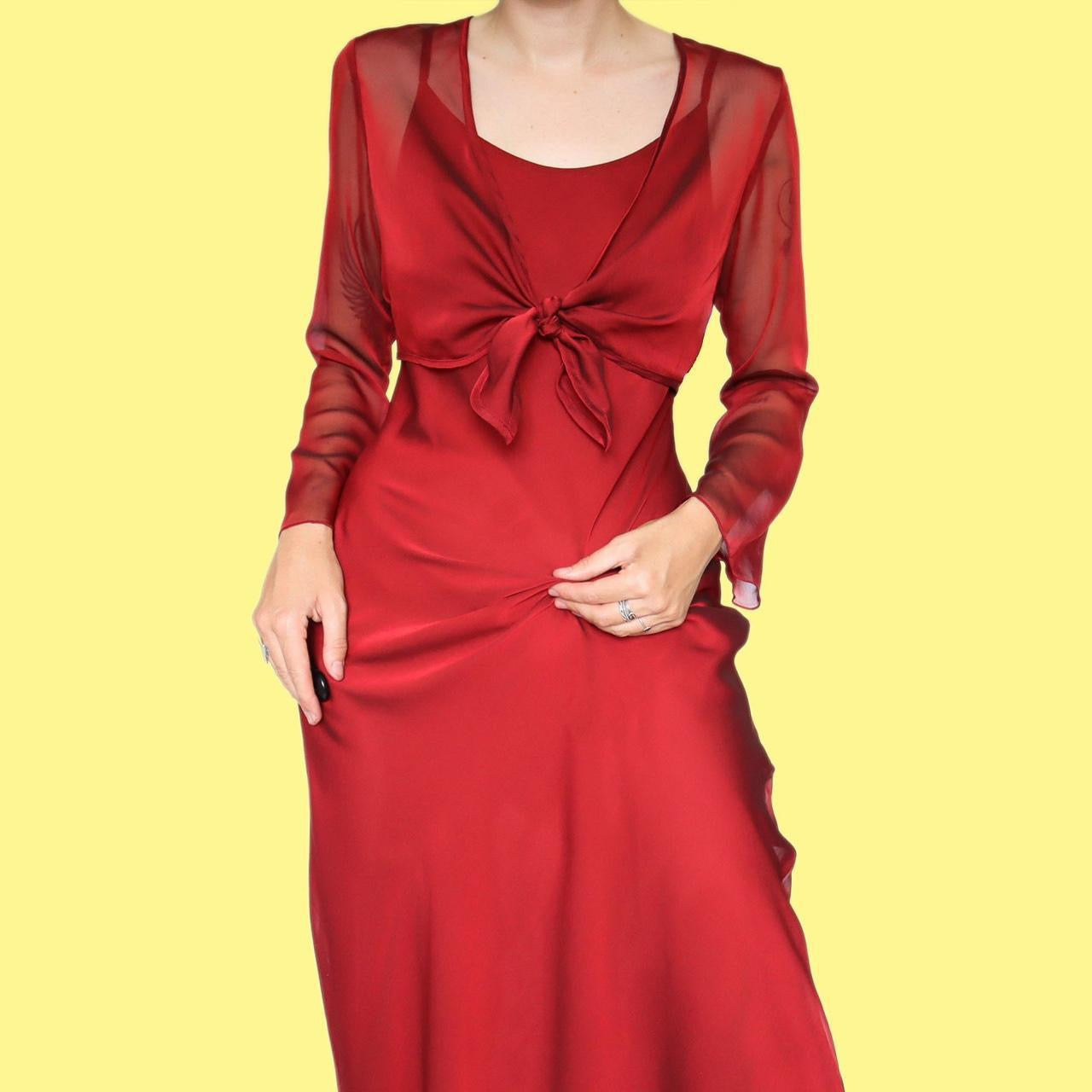Petite red slip dress with matching long sleeve shawl UK 12