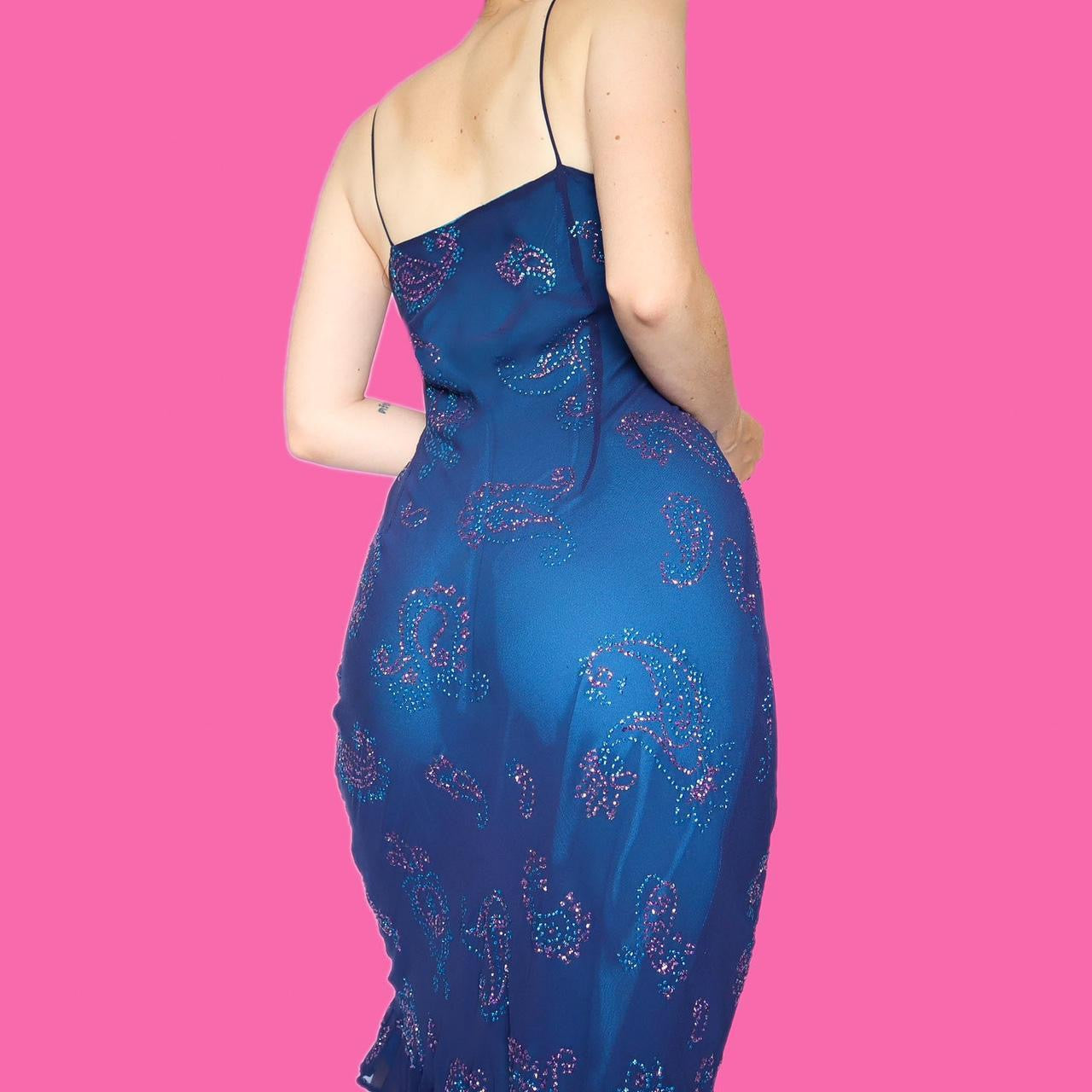 Beautiful blue glittery slip midi dress UK 12