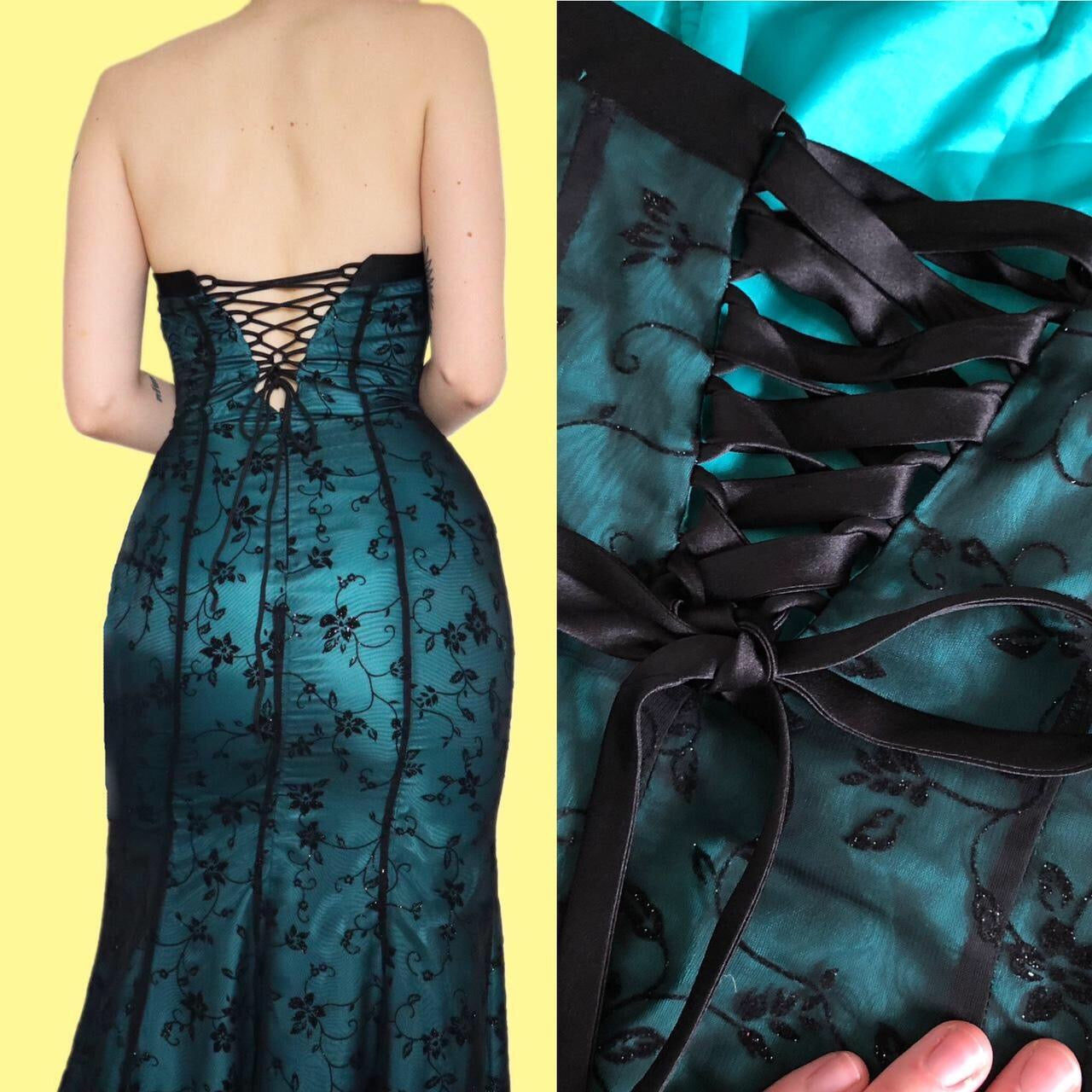 Stunning teal strapless floral evening dress UK 10