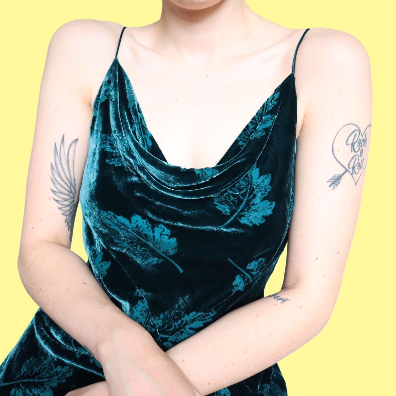 Beautiful silk blend teal leafy velvet slip dress UK 12