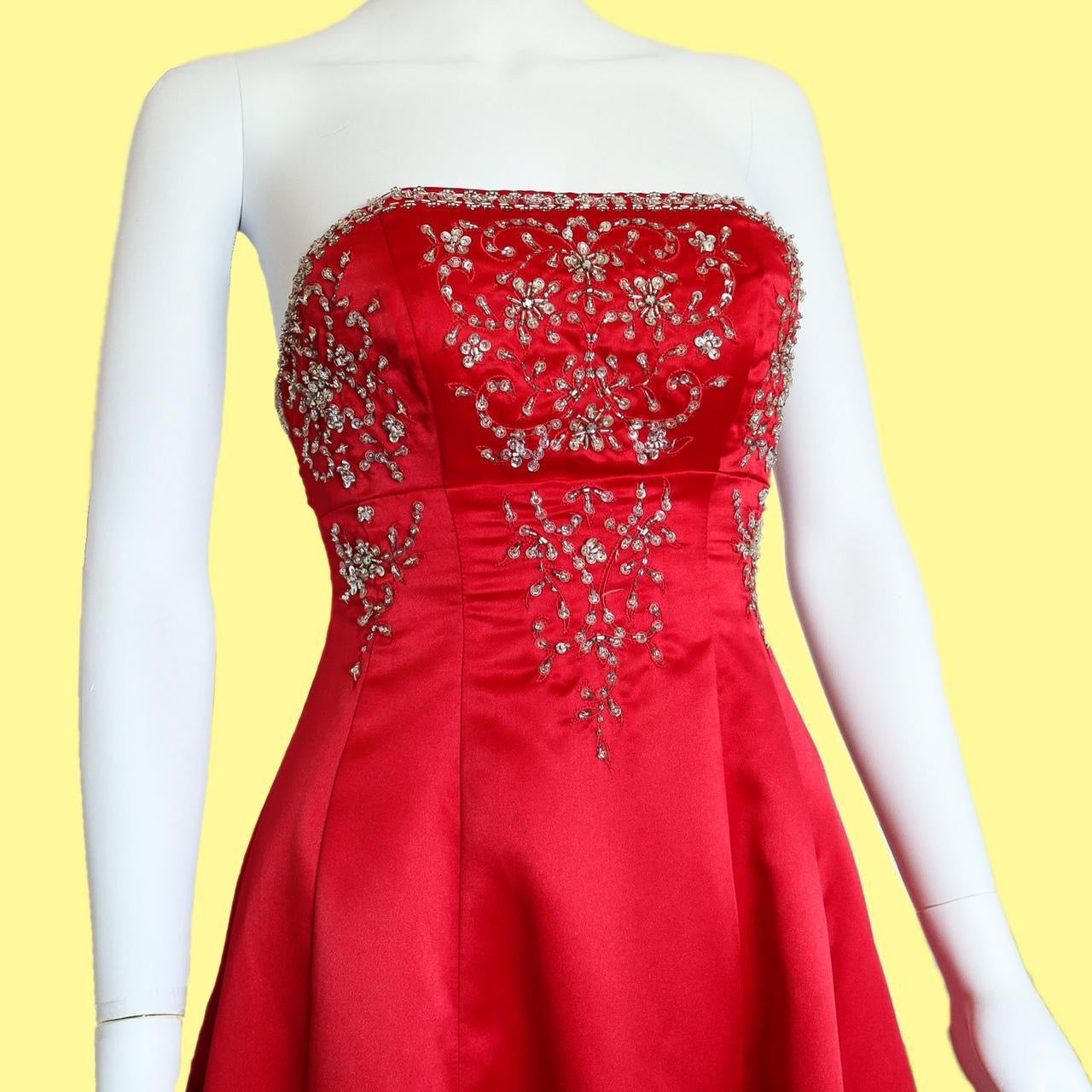 Red strapless sequin evening dress UK 6