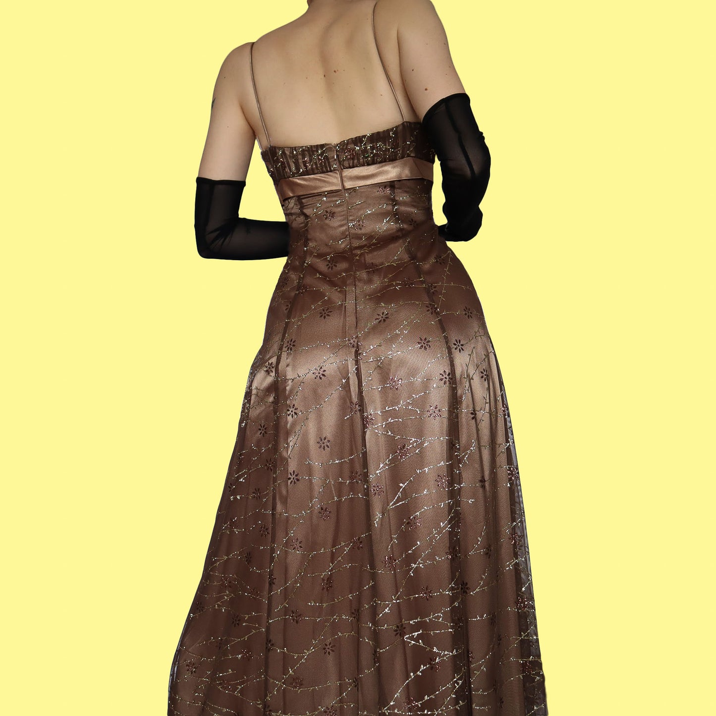 Golden brown glittery evening dress UK 10
