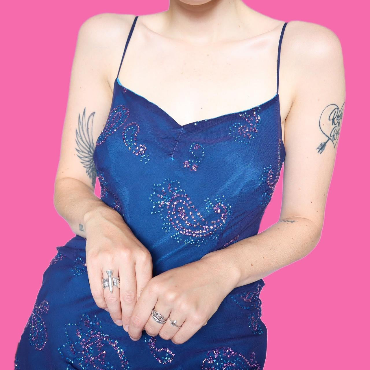 Beautiful blue glittery slip midi dress UK 12