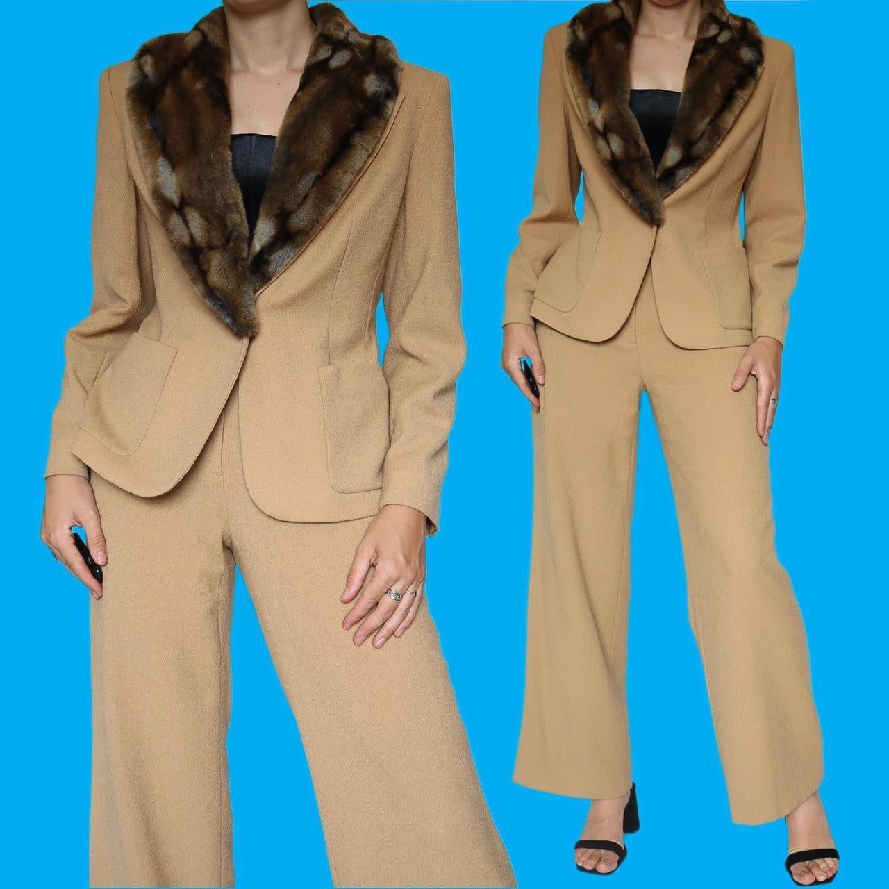 Camel Brown Wool Blend 2 Piece Suit UK 12