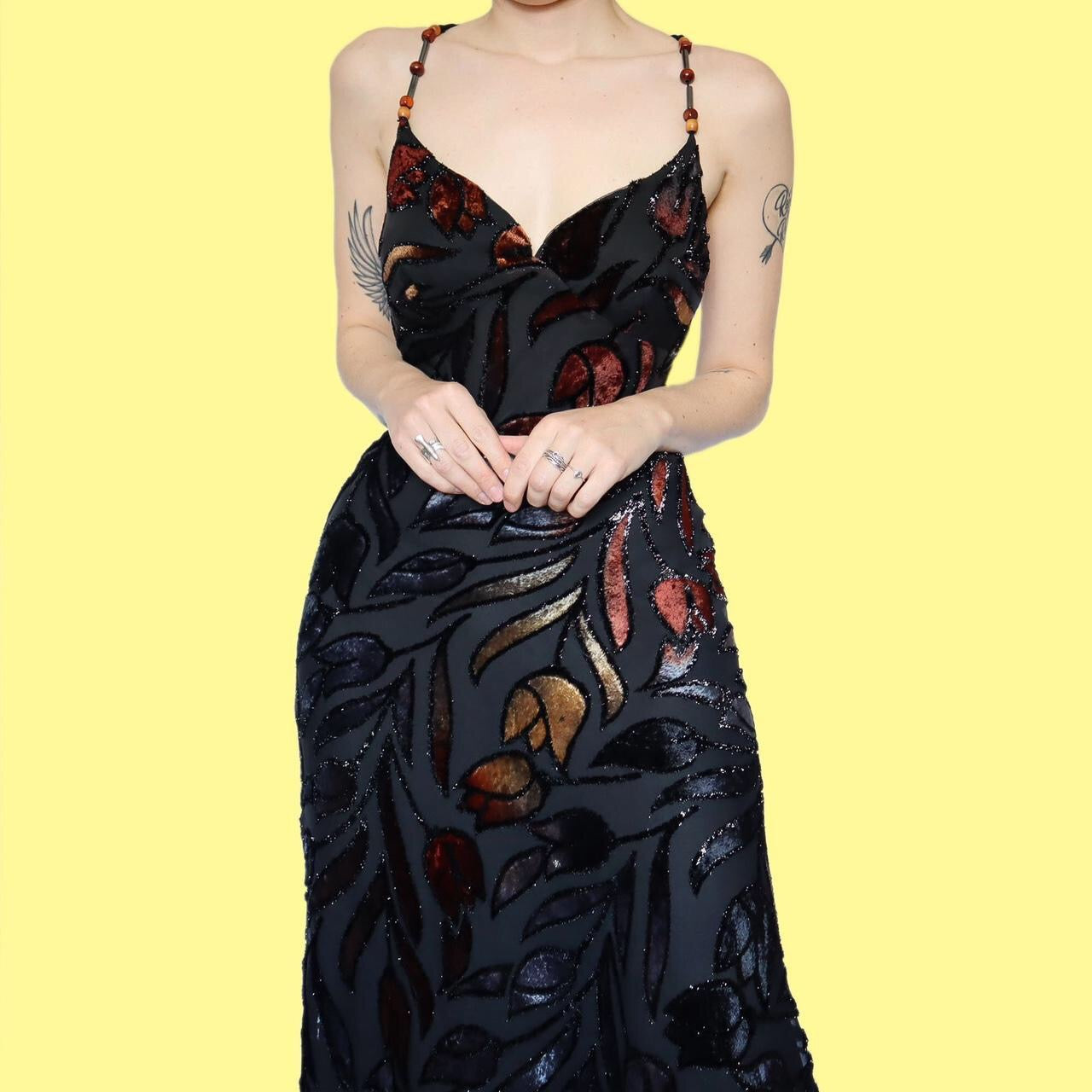 Beautiful black velvet devore evening dress UK 10