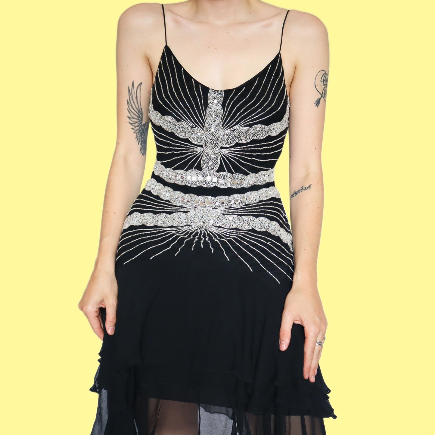 Beautiful 100% silk beaded flared mini dress UK 12