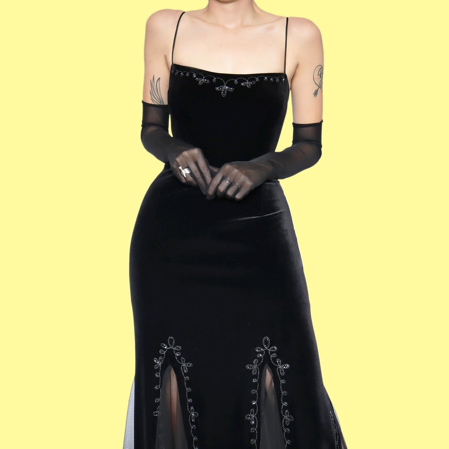 Beautiful black velvet stretch lace up evening dress UK 10