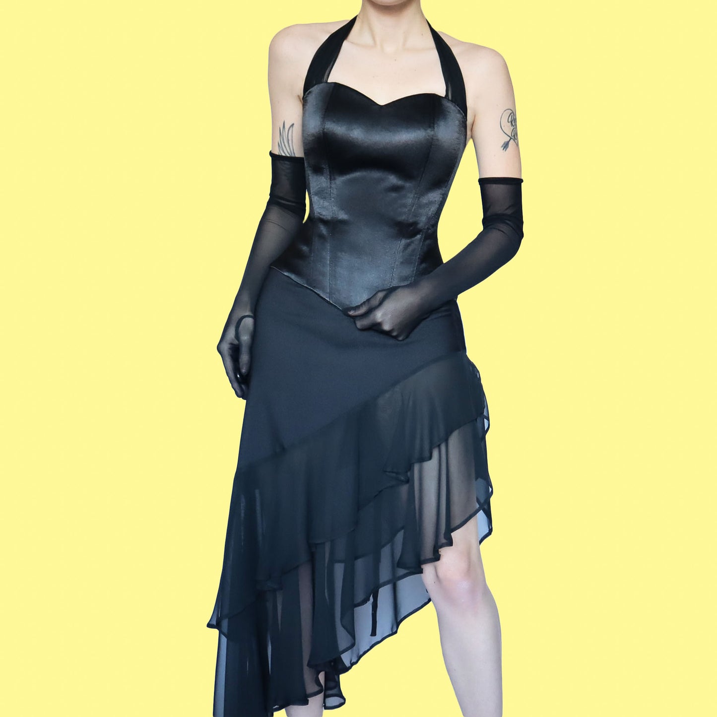 90s black corset & skirt set UK 12