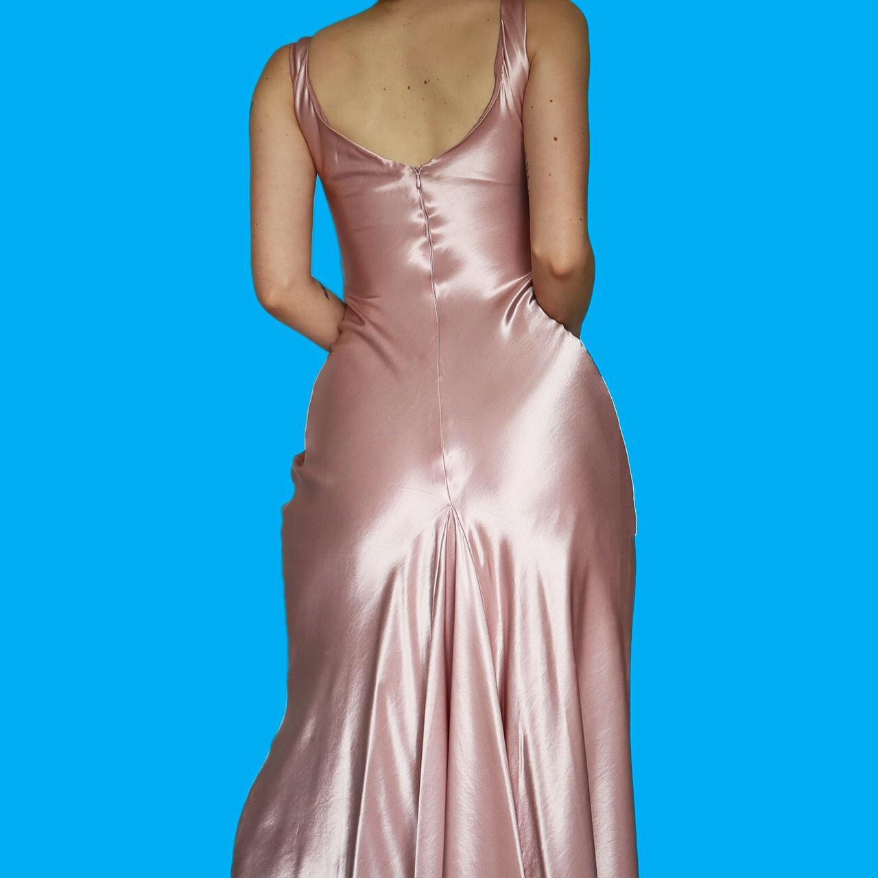 Beautiful silky baby pink diamanté evening dress UK 8