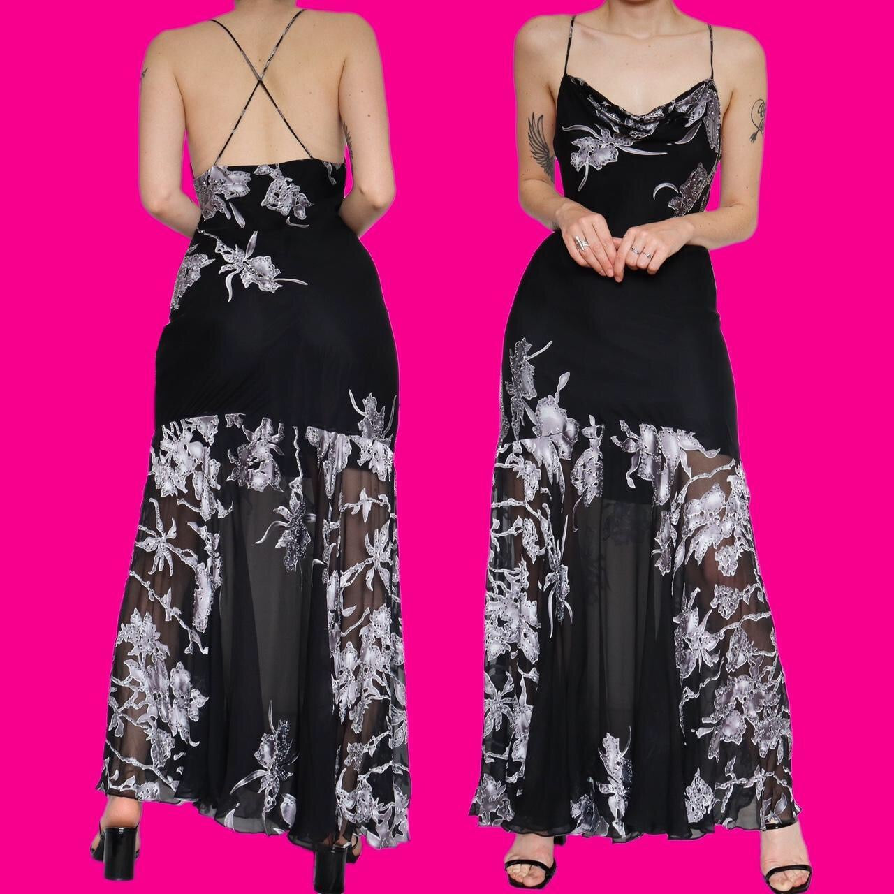 Beautiful silk blend floral slip evening dress with shawl UK 12