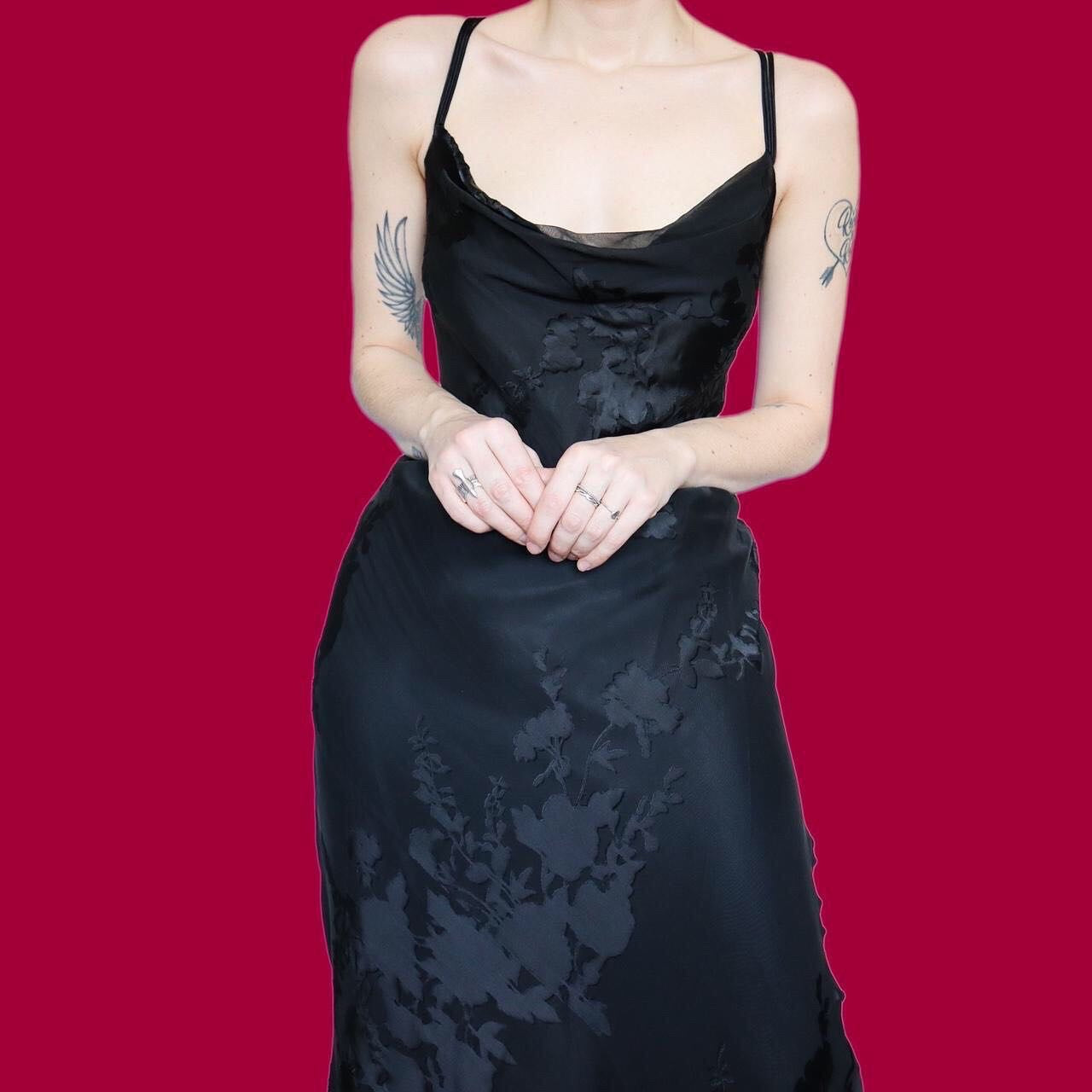 Beautiful black silk blend slip evening dress UK 12