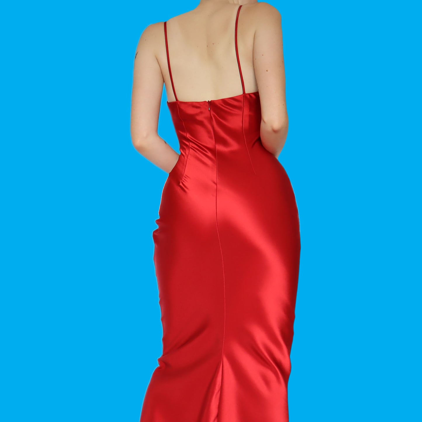 Beautiful red satin slip evening dress UK 10