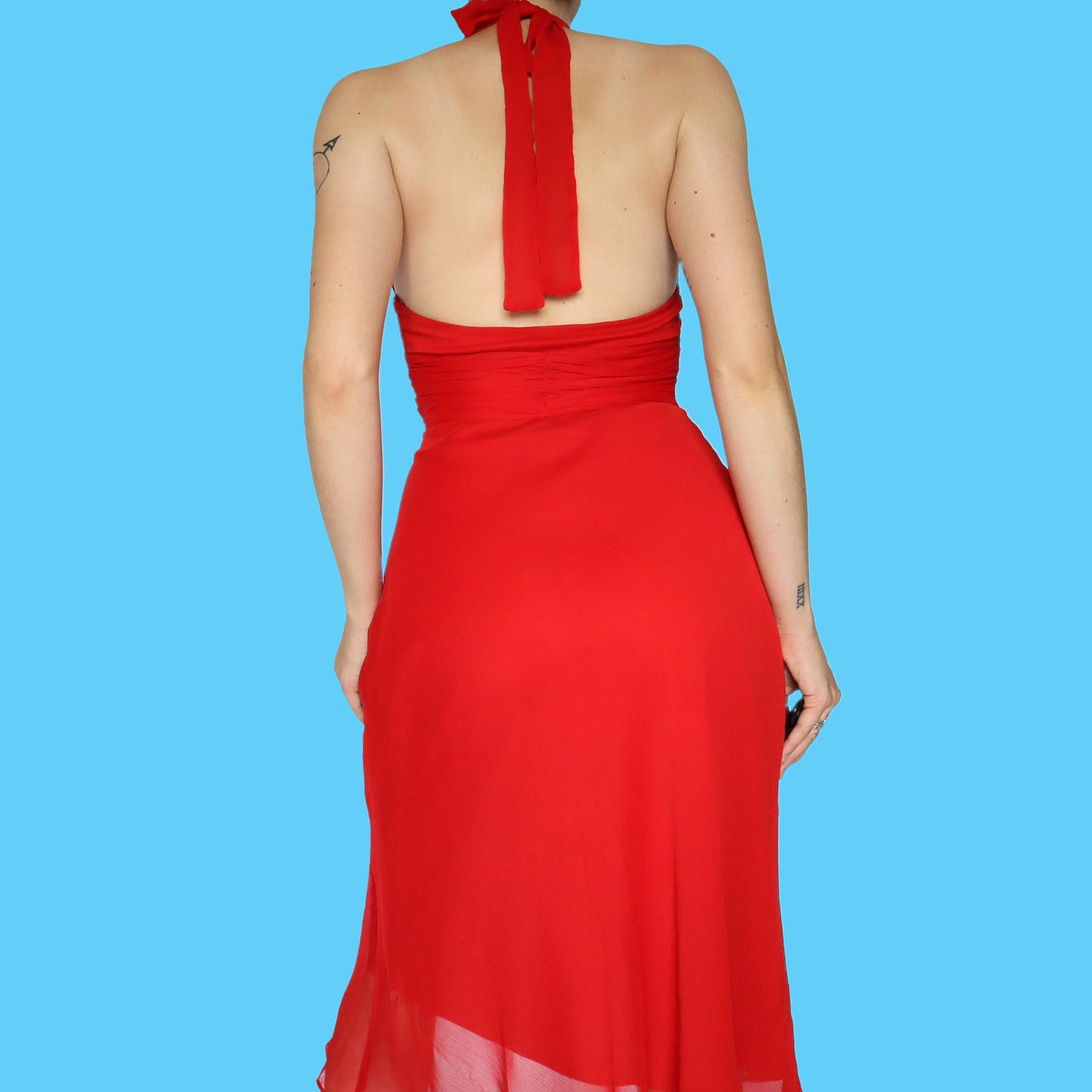 Red halter-neck midi dress UK 8 & UK 12