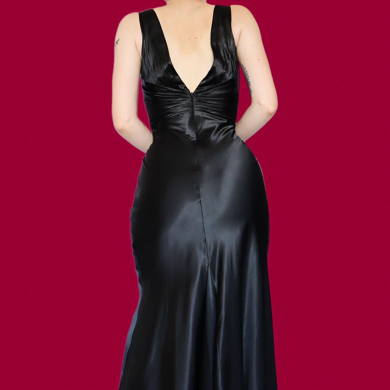 Beautiful black satin diamanté evening dress with shawl UK 10