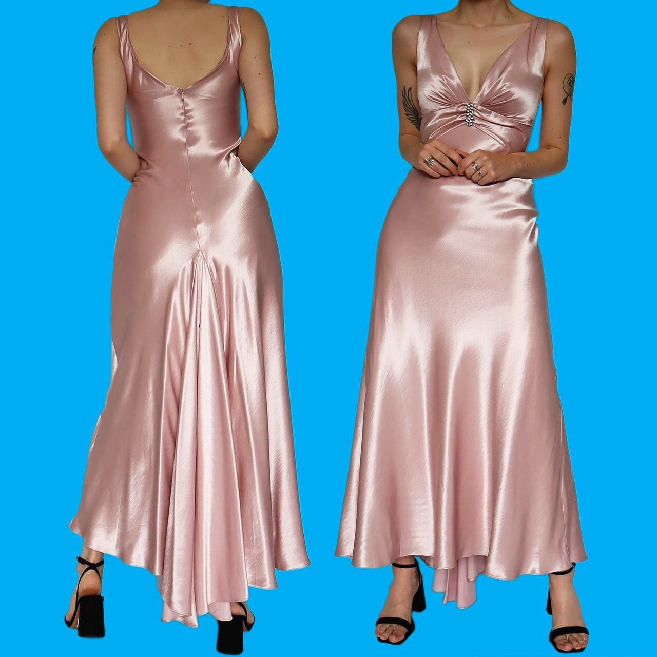 Beautiful silky baby pink diamanté evening dress UK 8