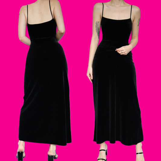 Beautiful black velvet stretch maxi dress UK 14