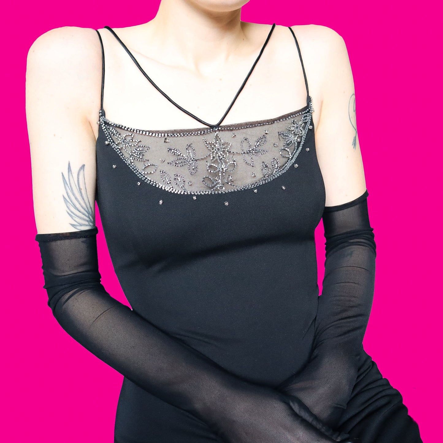 Black beaded evening dress UK 12 & UK 14