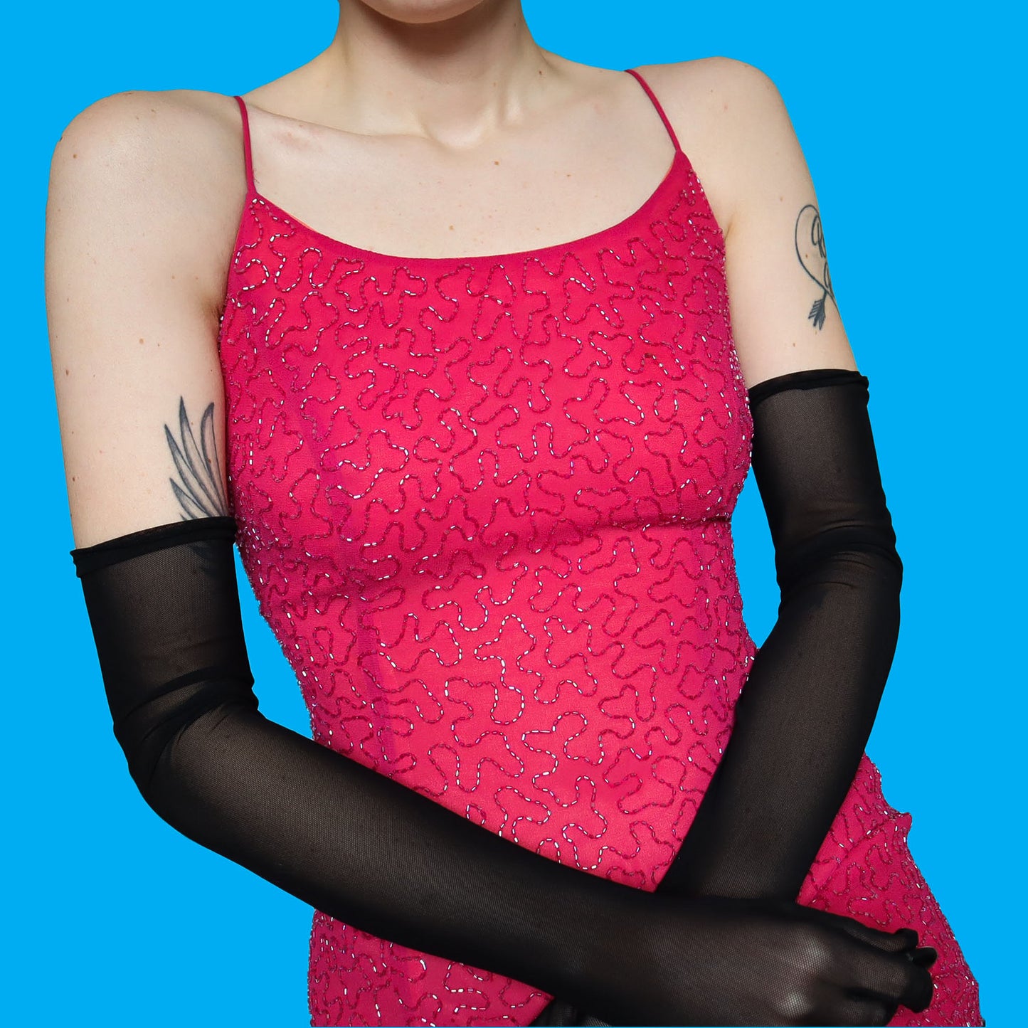 Fuchsia pink Marina beaded evening dress UK 12-14