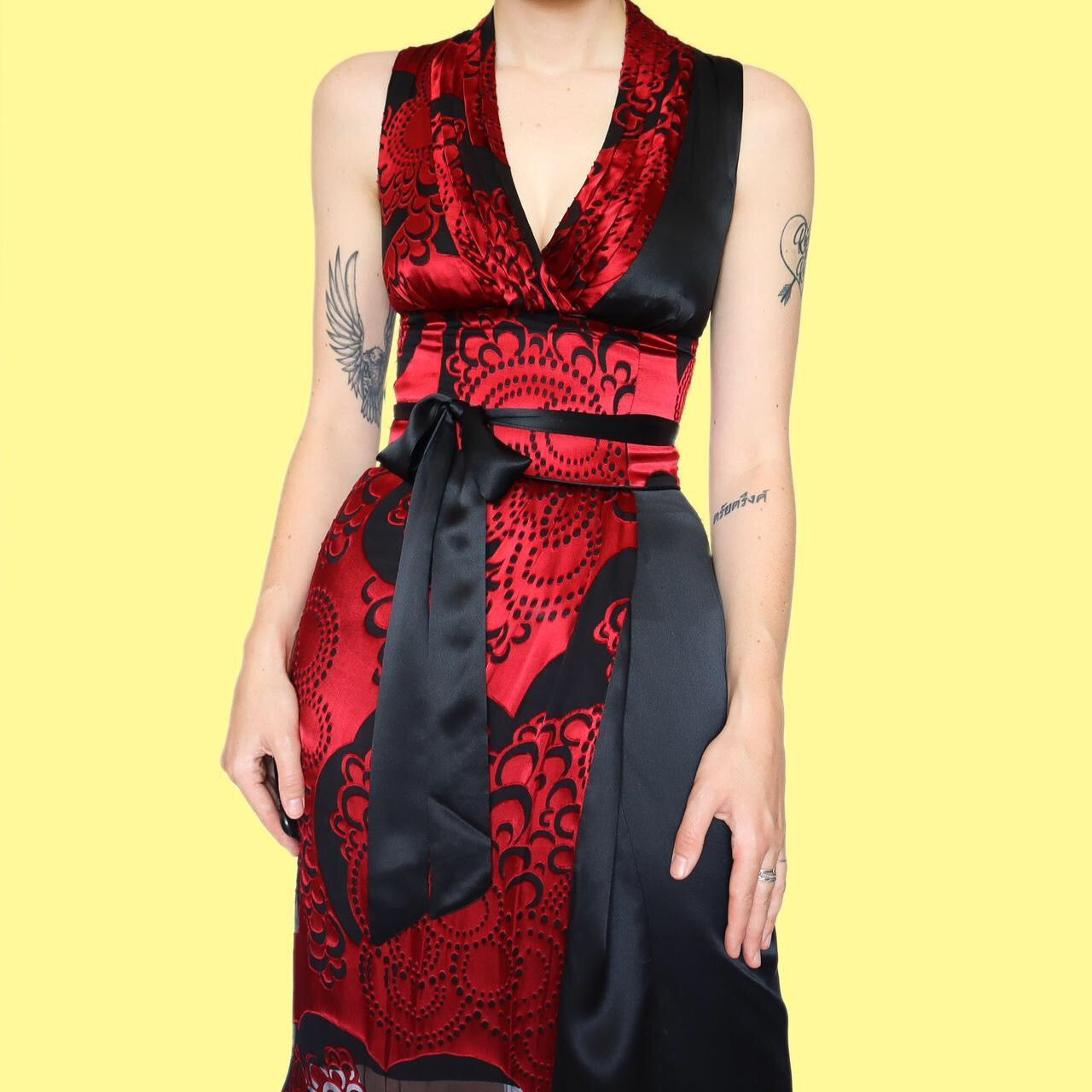Beautiful silk blend red & black party dress UK 8