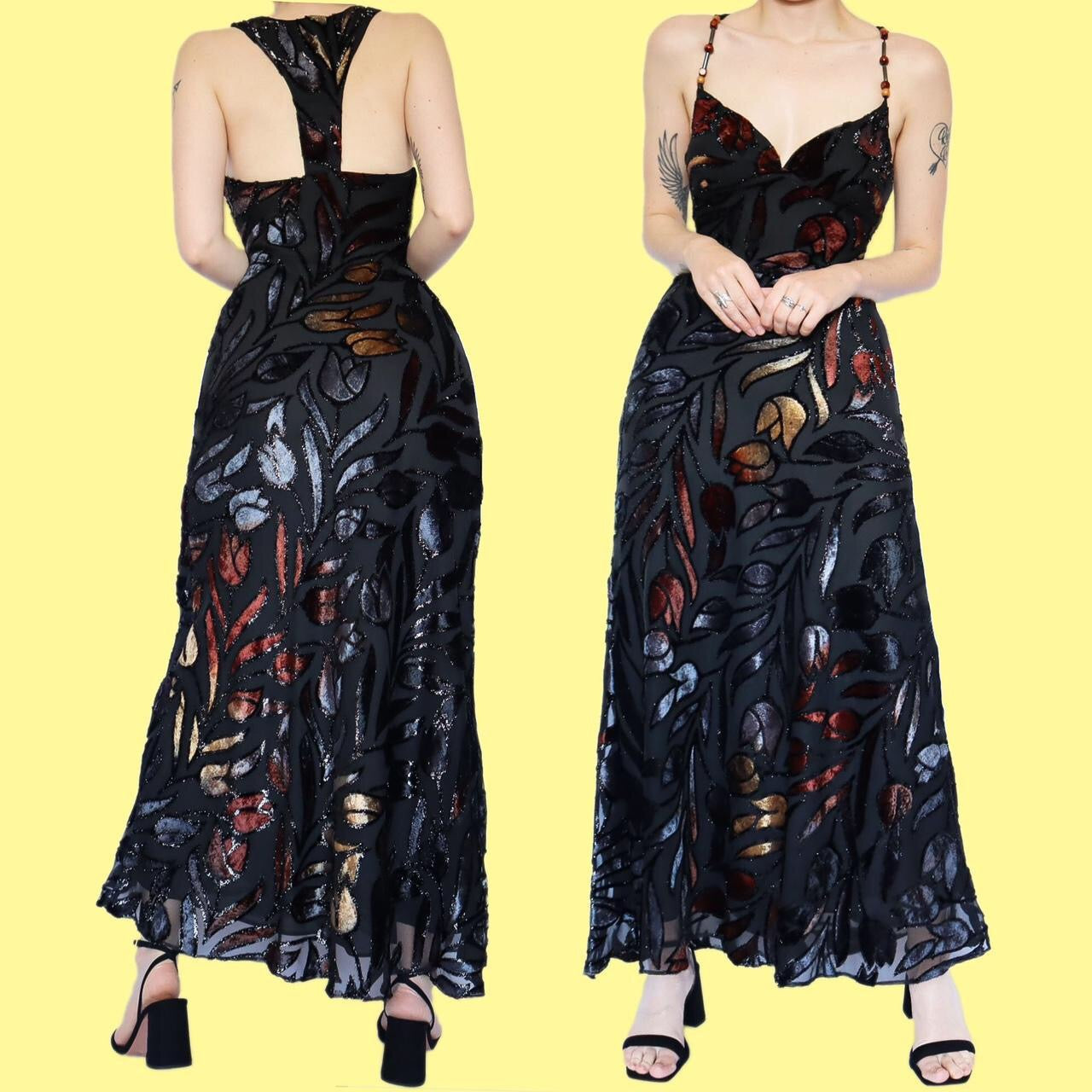 Beautiful black velvet devore evening dress UK 10