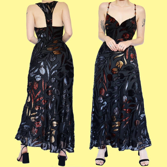 Beautiful black velvet devore evening dress UK 10