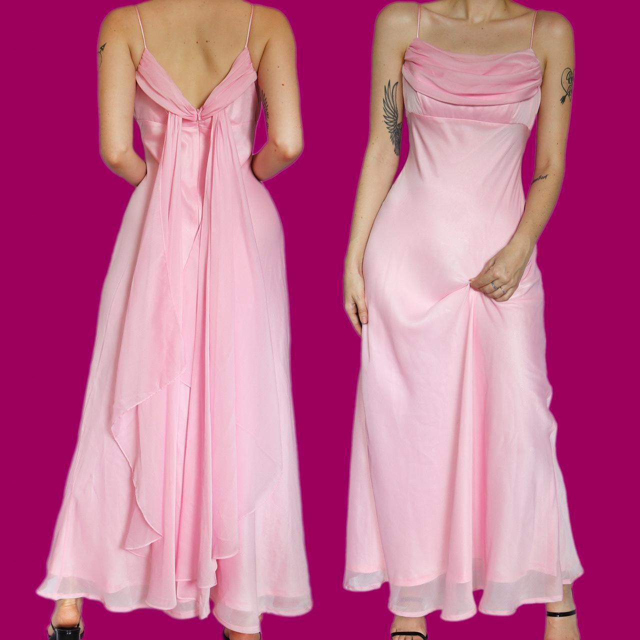 Beautiful baby pink chiffon evening dress UK 14