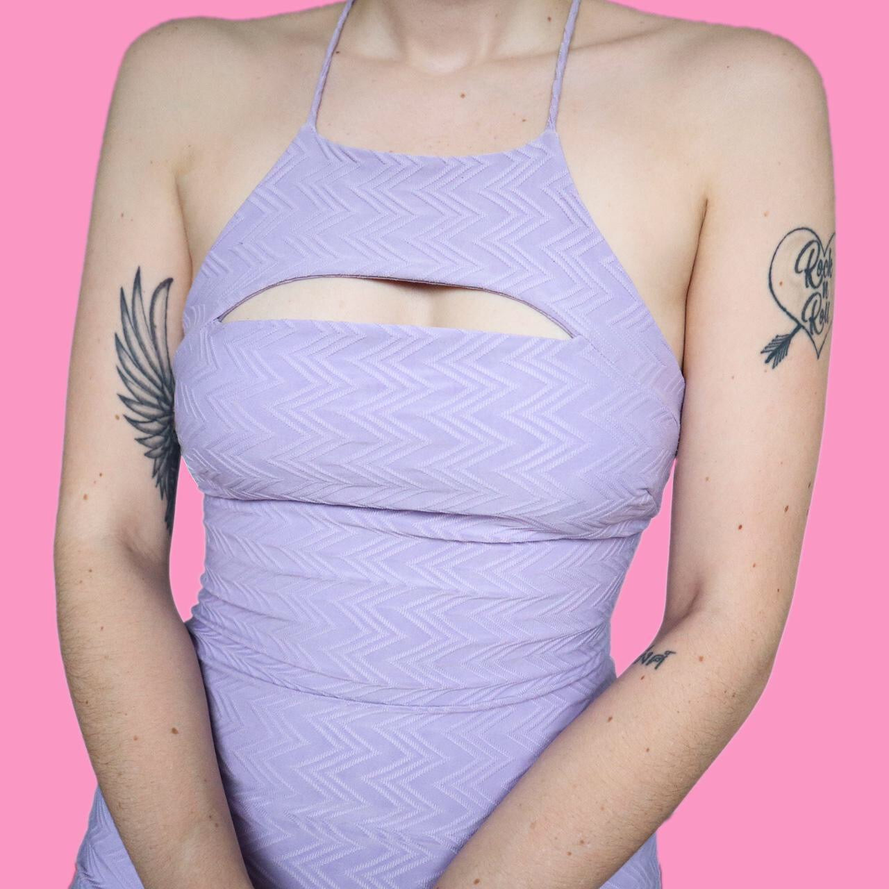 Stunning lilac textured stretch mini party dress UK M