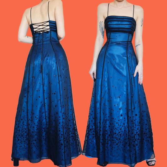 Beautiful blue glittery star evening dress UK 14