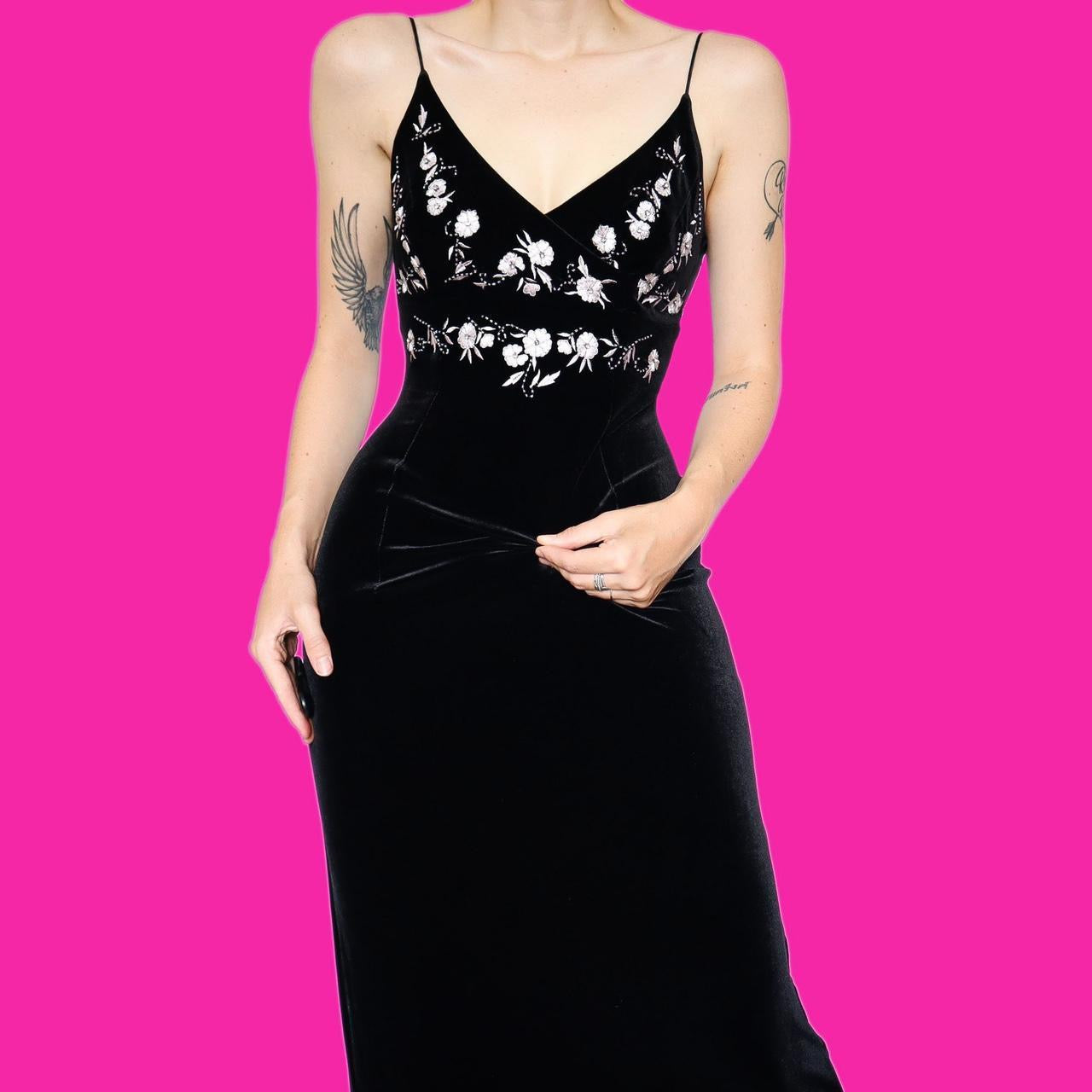 Black velvet stretch evening dress UK 10