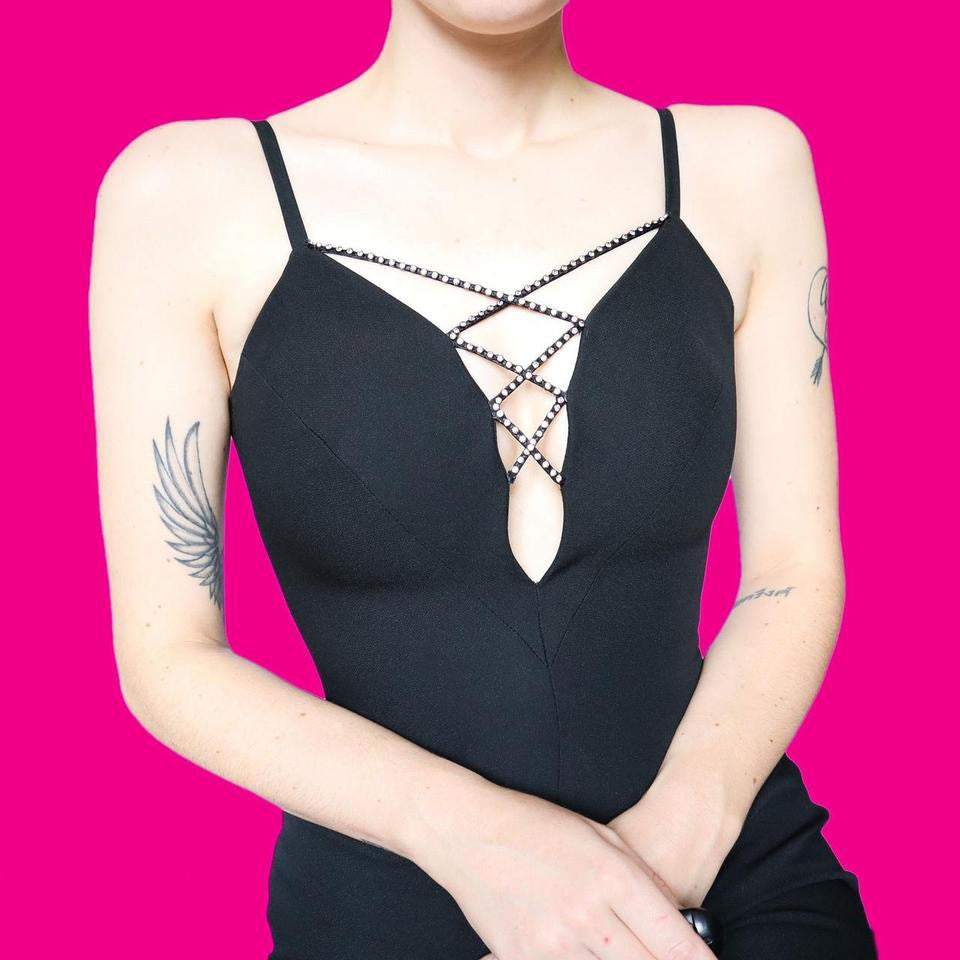 Frank Usher black diamanté mini dress UK 10