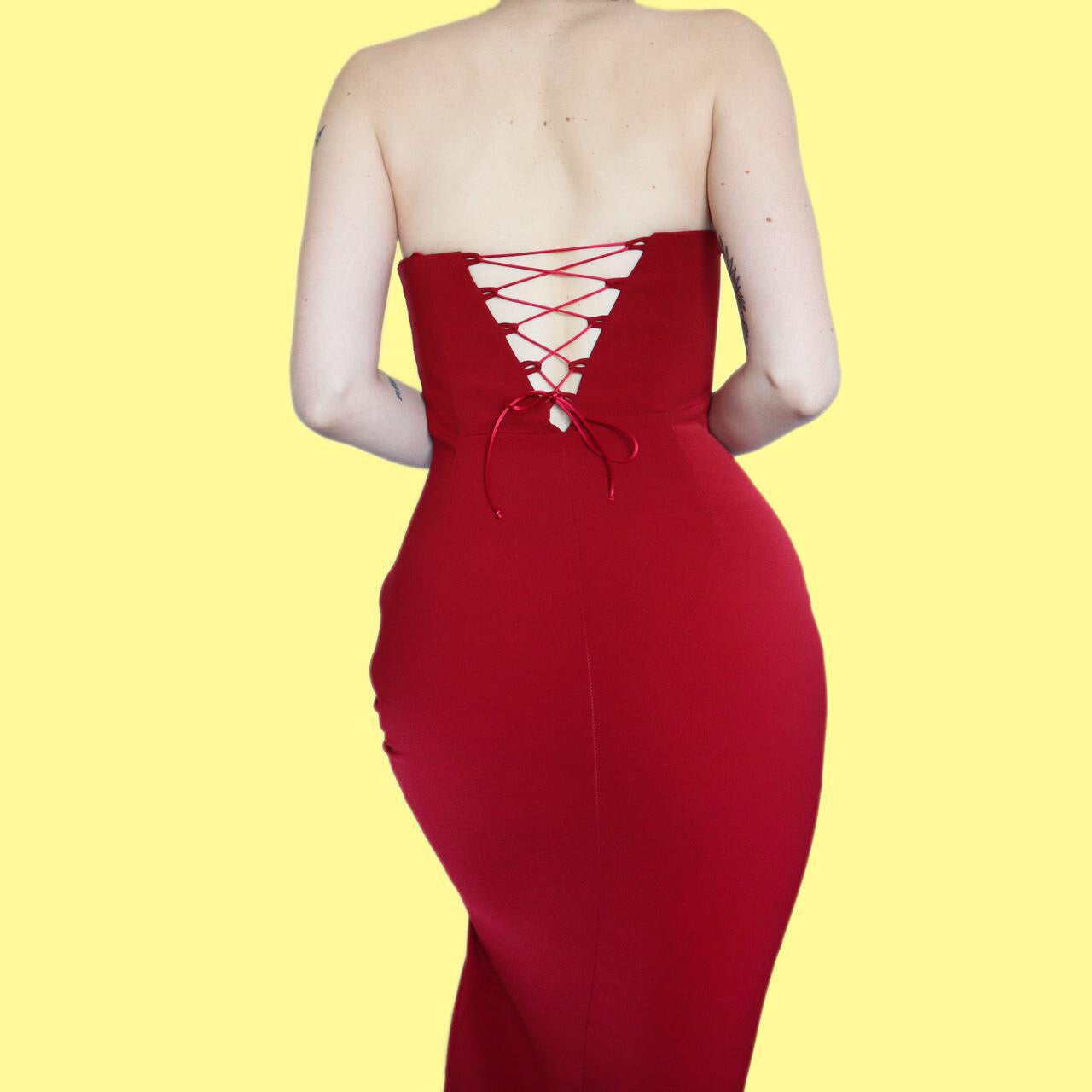 Beautiful red fitted strapless evening dress UK 8