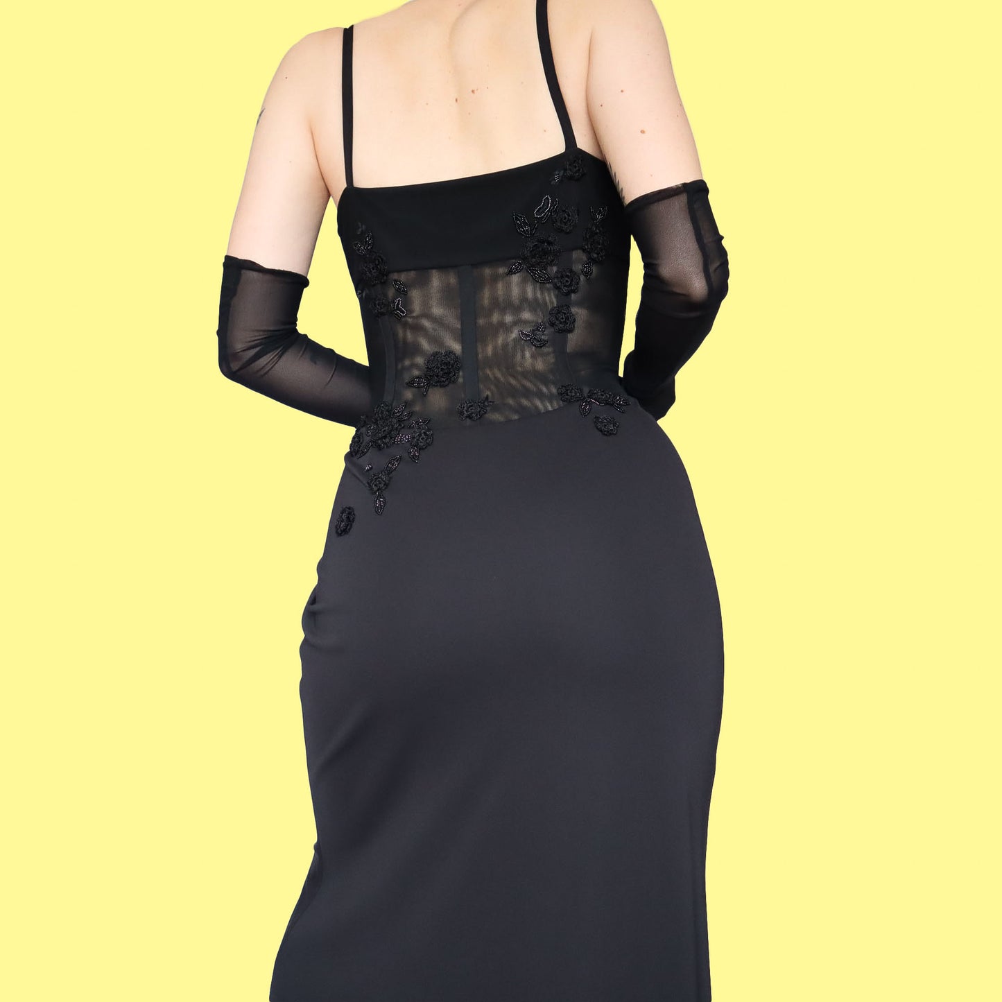 Black sheer waist evening dress UK 10-12