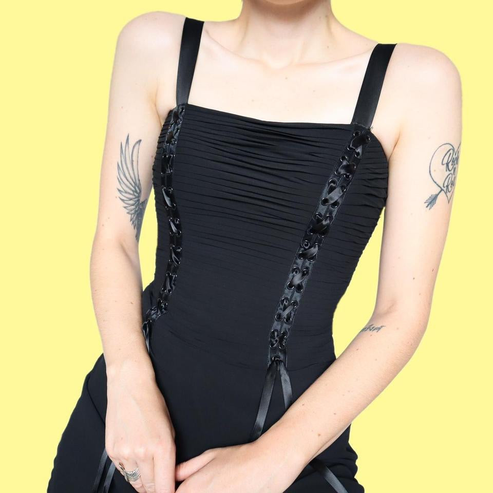 Black chiffon midi evening dress UK 10