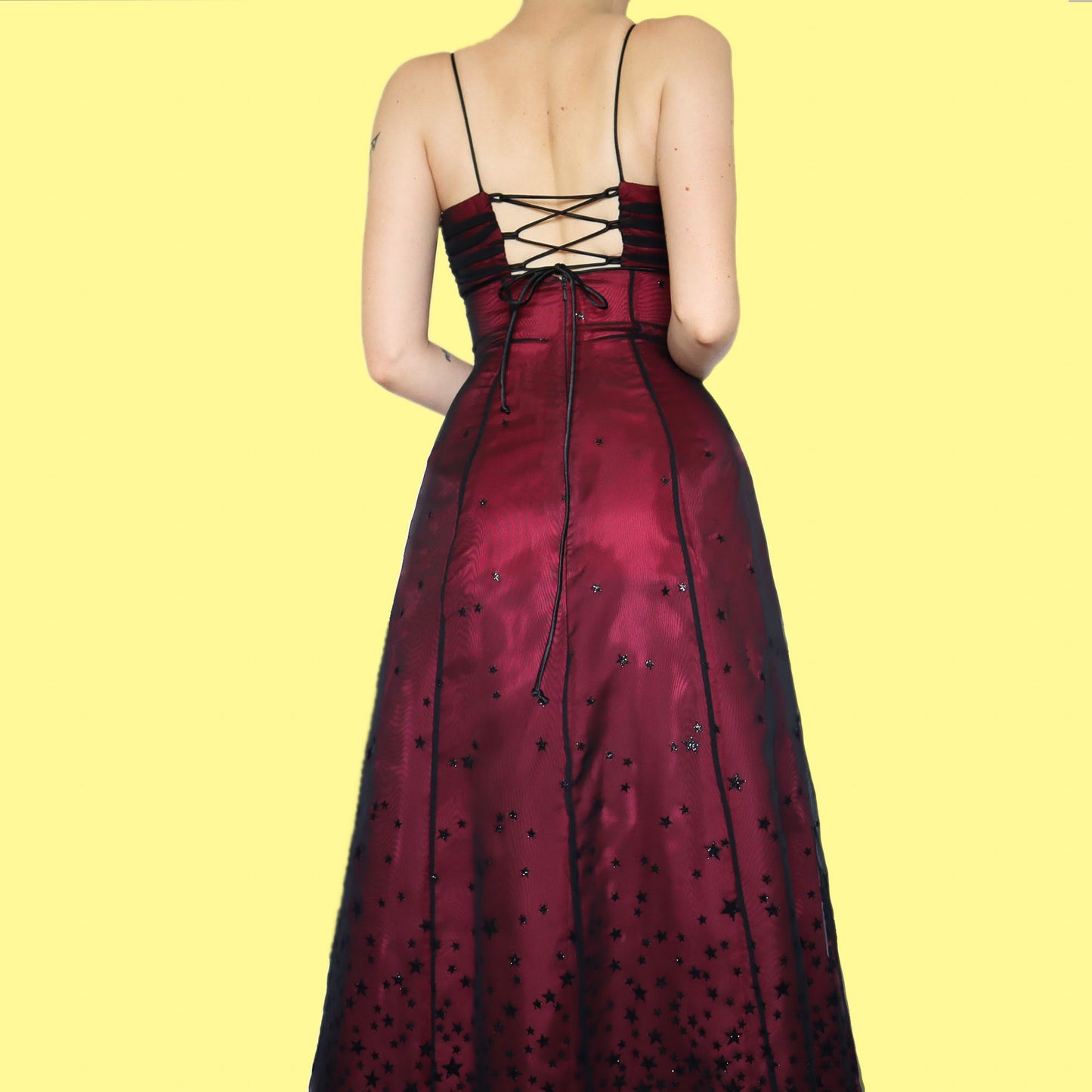 Red & black star glitter print prom dress UK 10