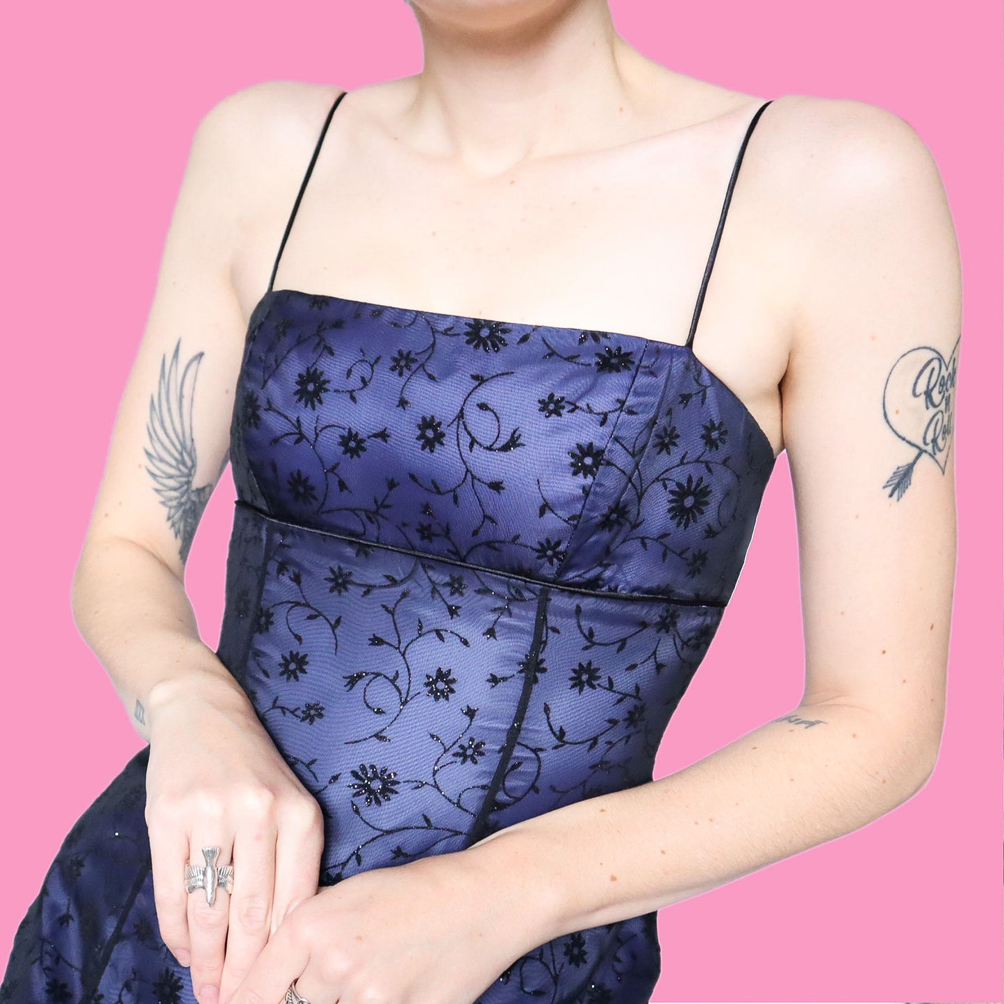 A line floral glittery prom dress UK 8