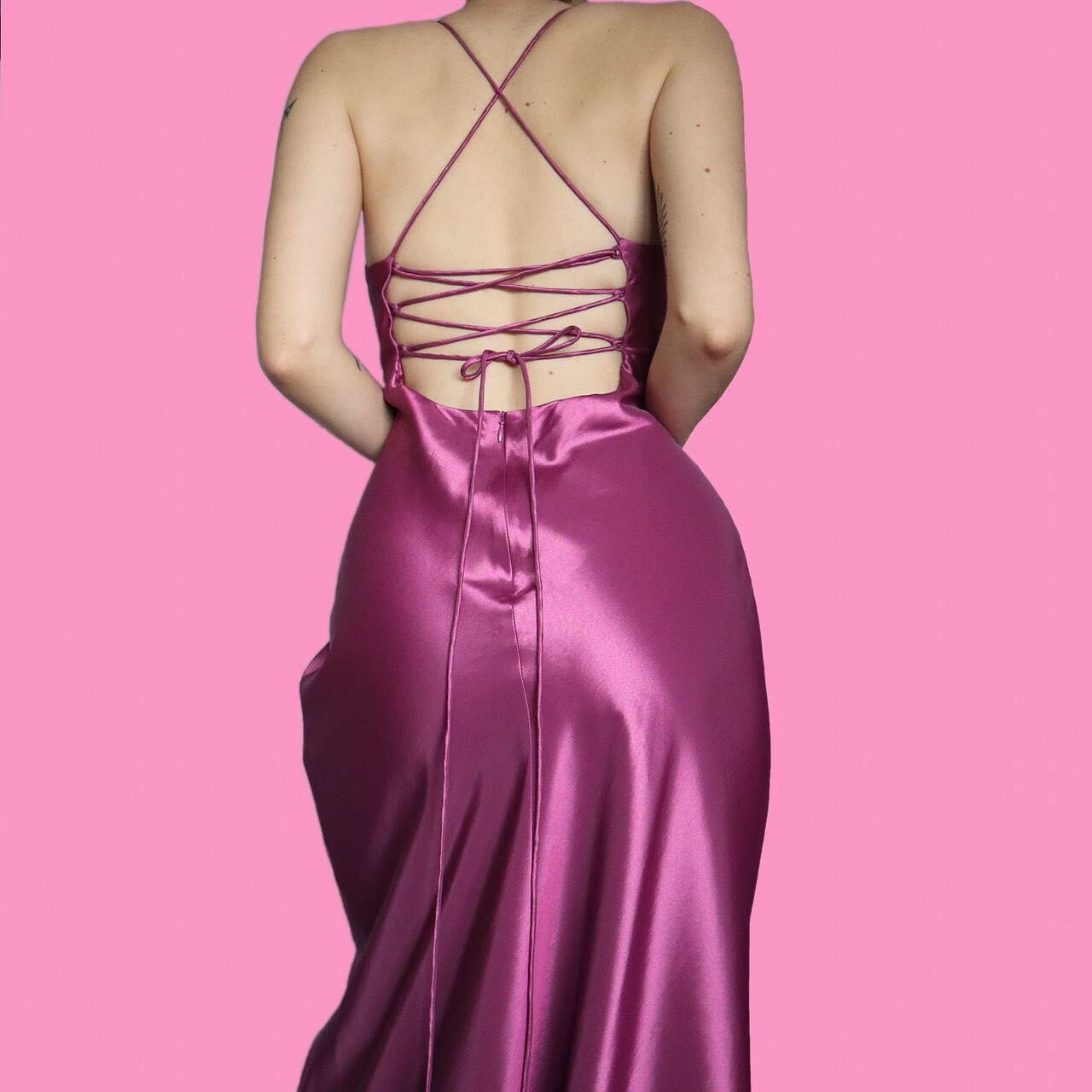 Beautiful pink lace up back evening dress UK 12