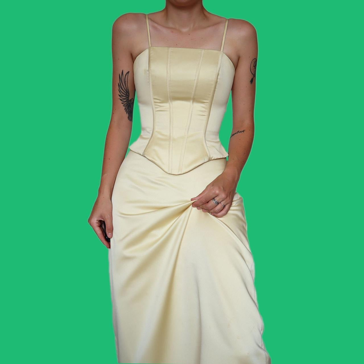 Stunning Hilary Morgan yellow 2 piece corset & skirt set UK 8-10