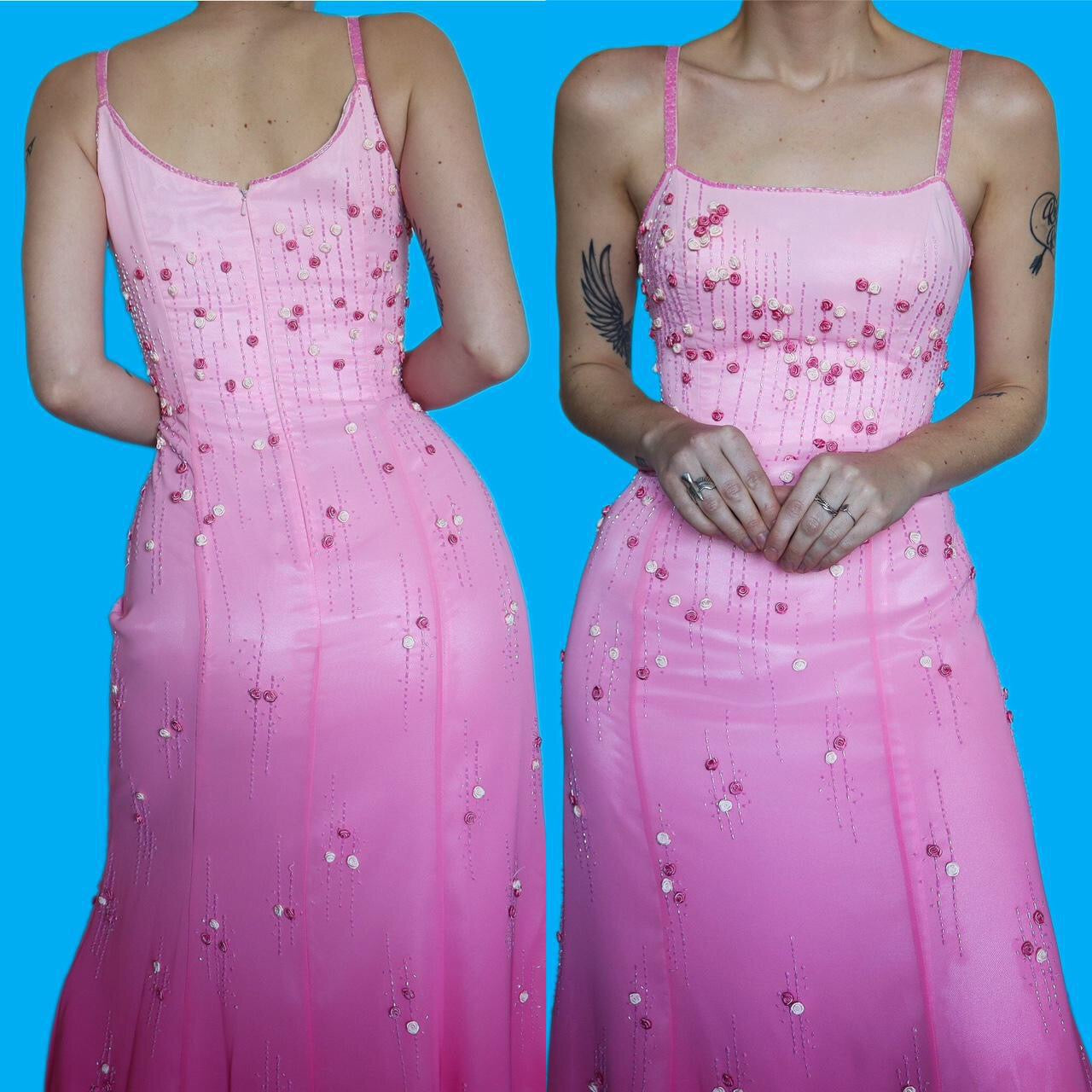 Stunning YVE pink ombré beaded evening dress UK 10