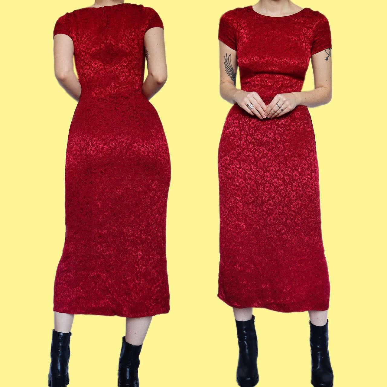 Beautiful red floral Laura Ashley short sleeve midi dress UK 10