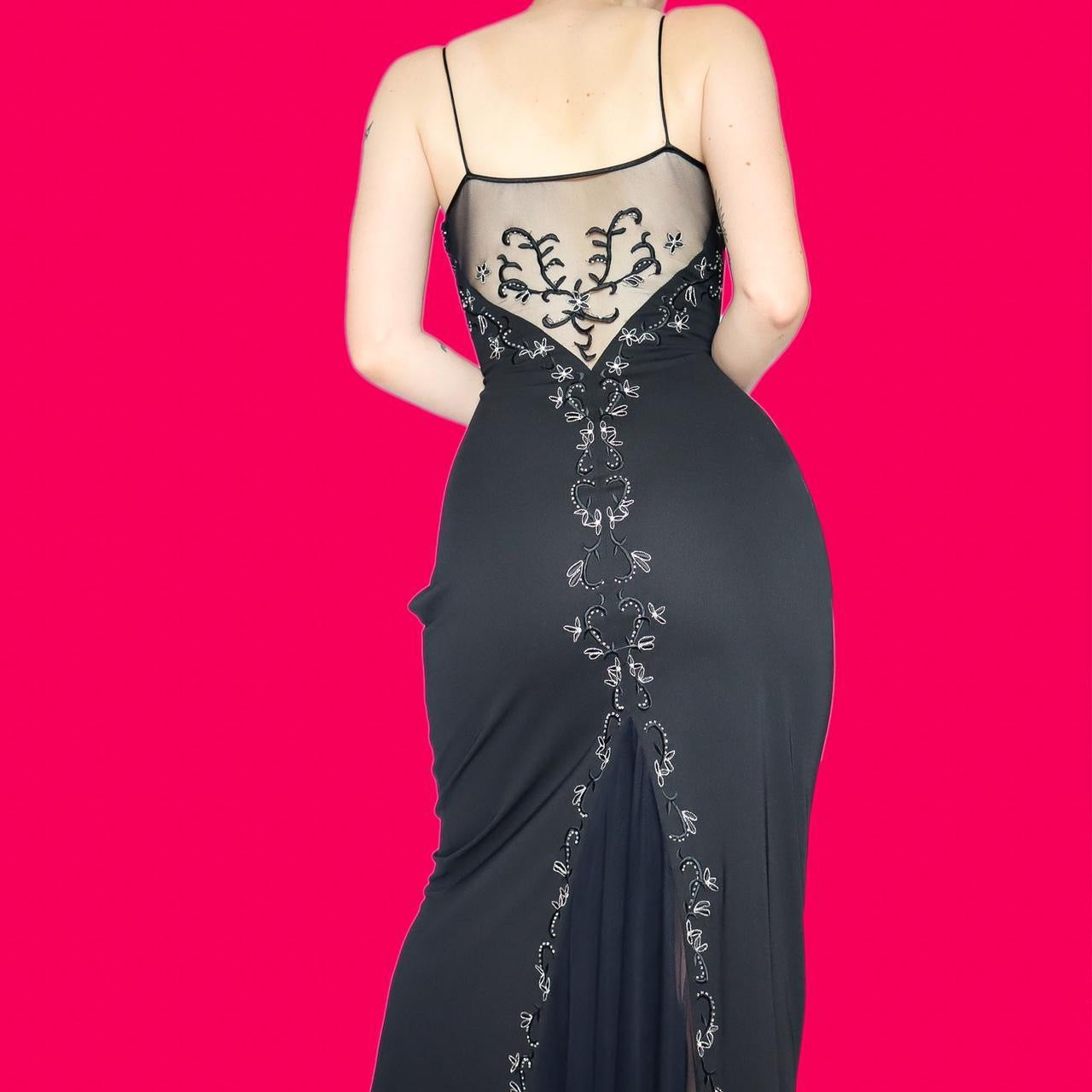 Beautiful black sheer back floral evening dress UK 12