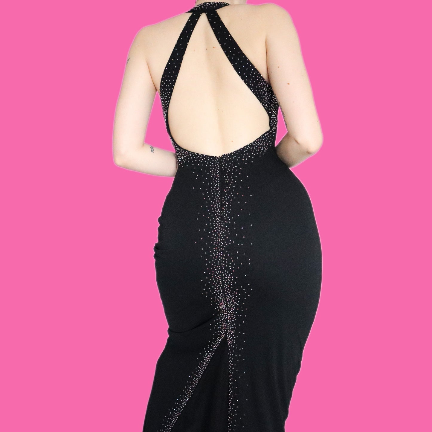 Beautiful black stretch beaded evening dress UK 8