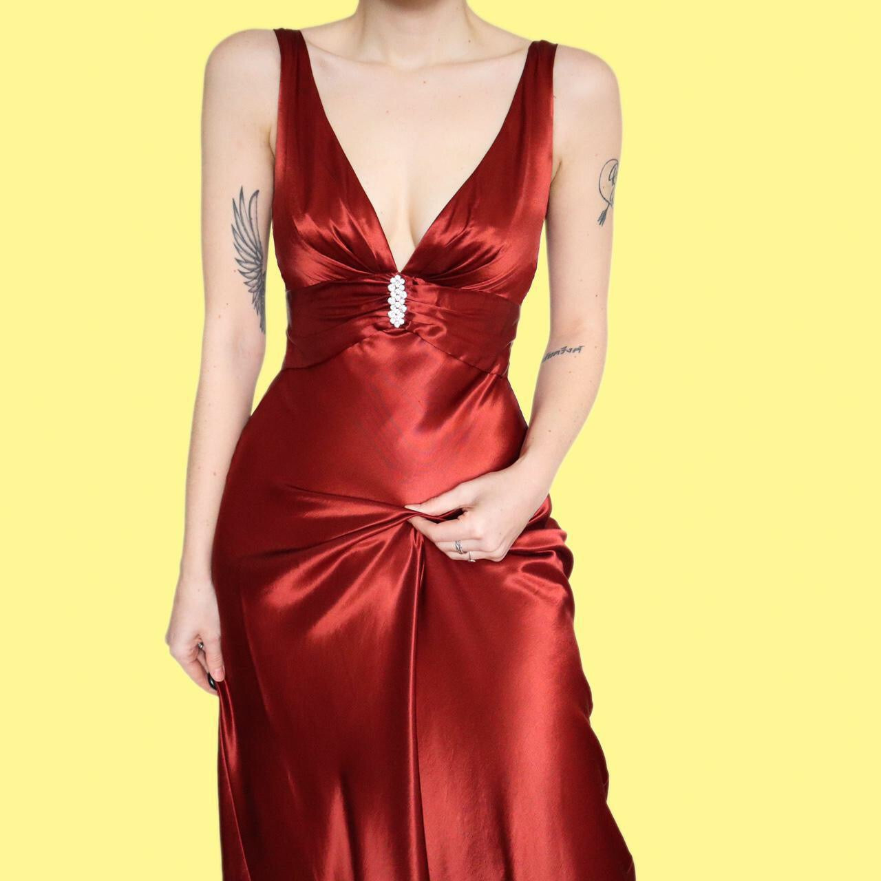 Beautiful rusty red silky evening dress UK 12