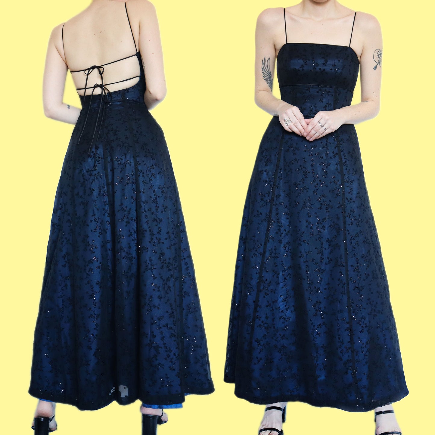 Beautiful blue glitter floral a line evening dress UK 8