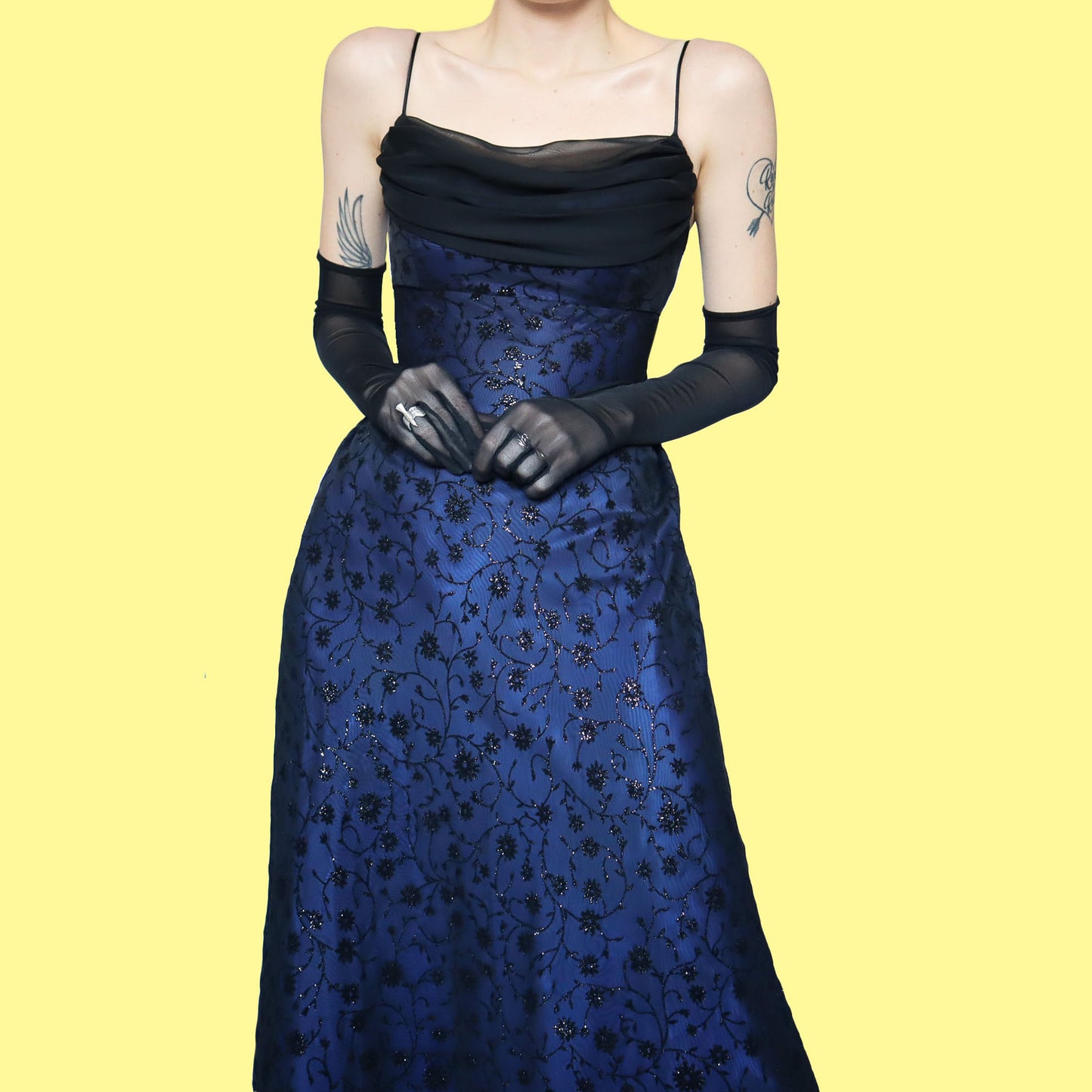 Blue glittery floral evening dress UK 12