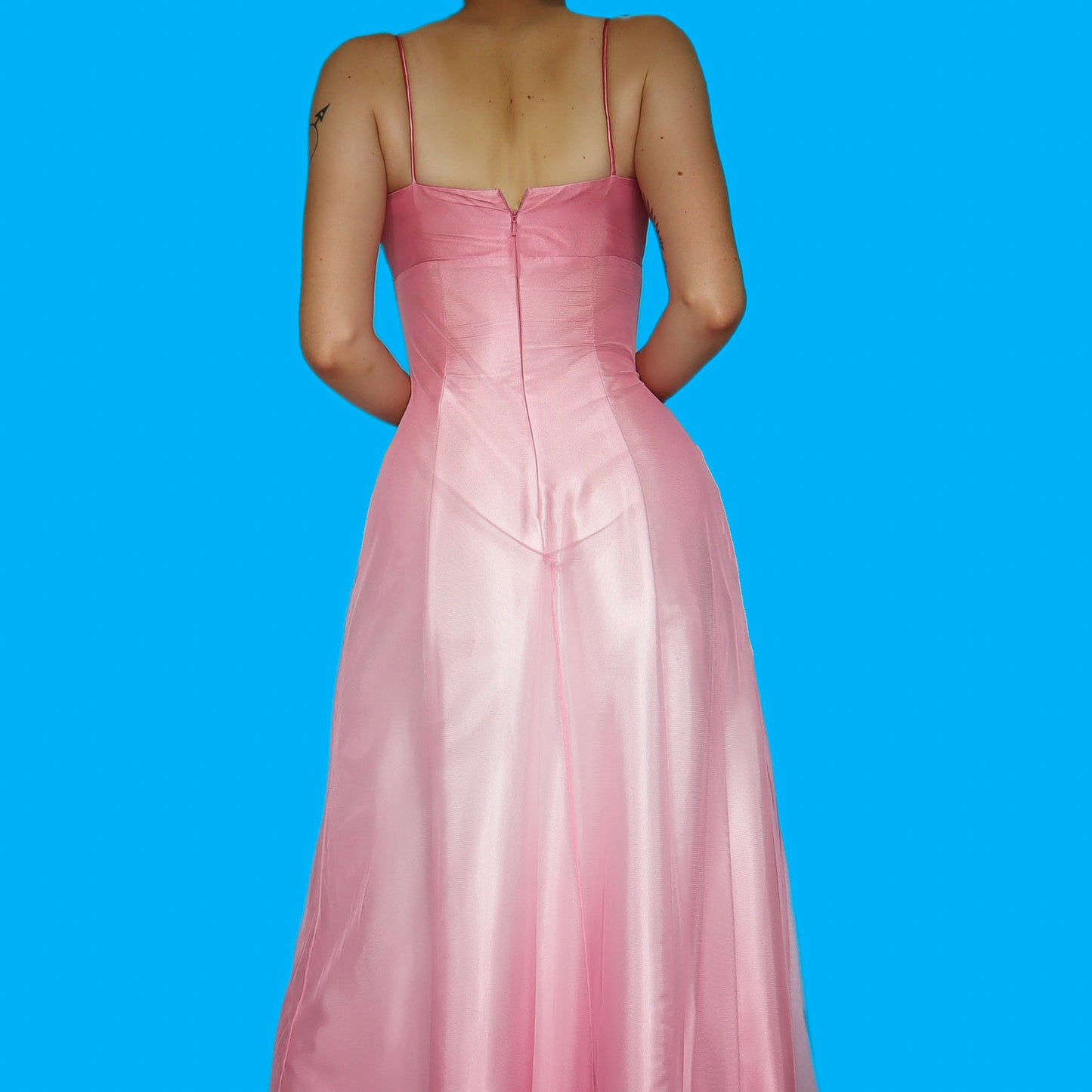 Pink satin ombré beaded evening dress UK 8