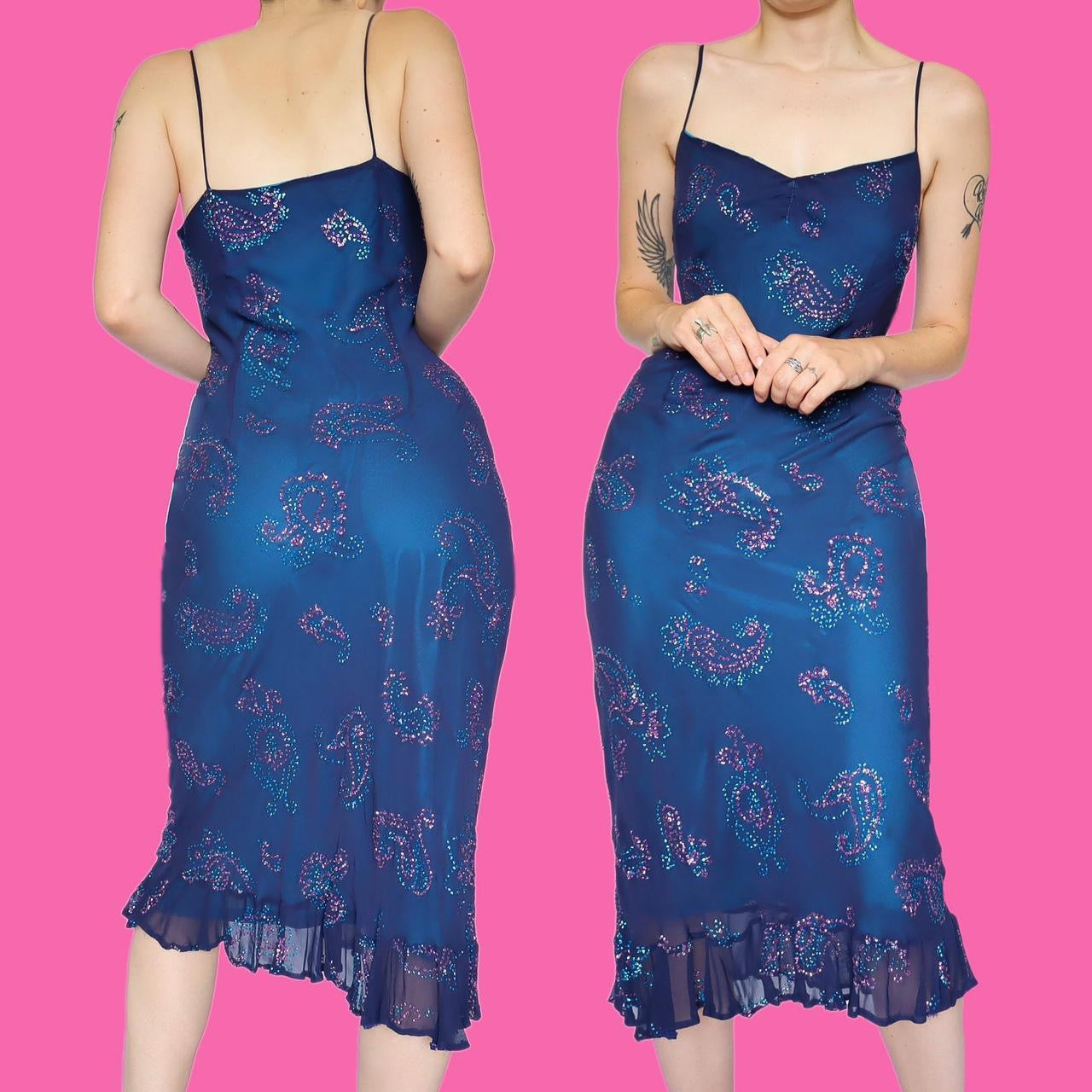 Beautiful blue glittery slip midi dress UK 12